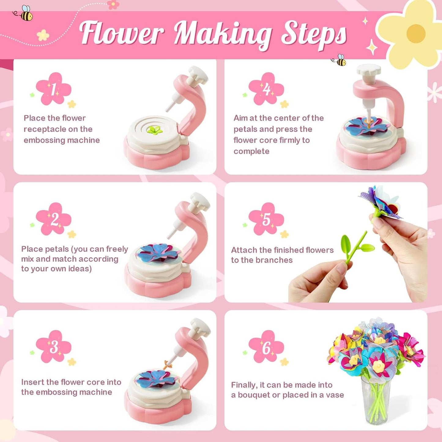 Glotrove Fabric Flower Bouquets Toys, Arts and Crafts for Kids Ages 6-8 8-12 Girls, DIY Craft Kits Gifts for Girls Birthday, Educational Toys for Building Your Flower Bouquet