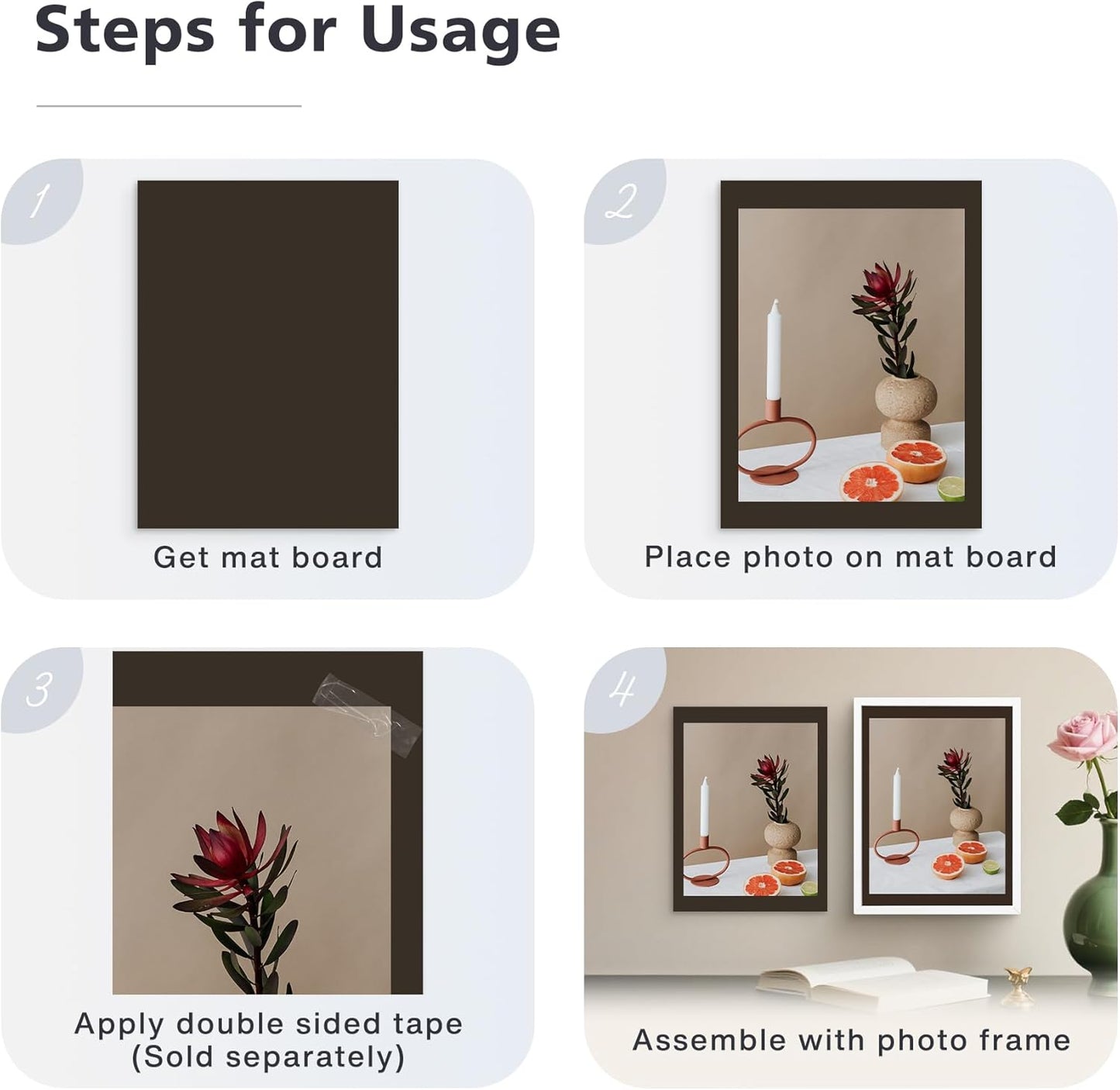 Golden State Art, 9x12 Uncut Photo Mat Matboard - Black Uncut Mats for DIY Projects, Presentation Boards, Art Crafts, Prints (50 Pack)