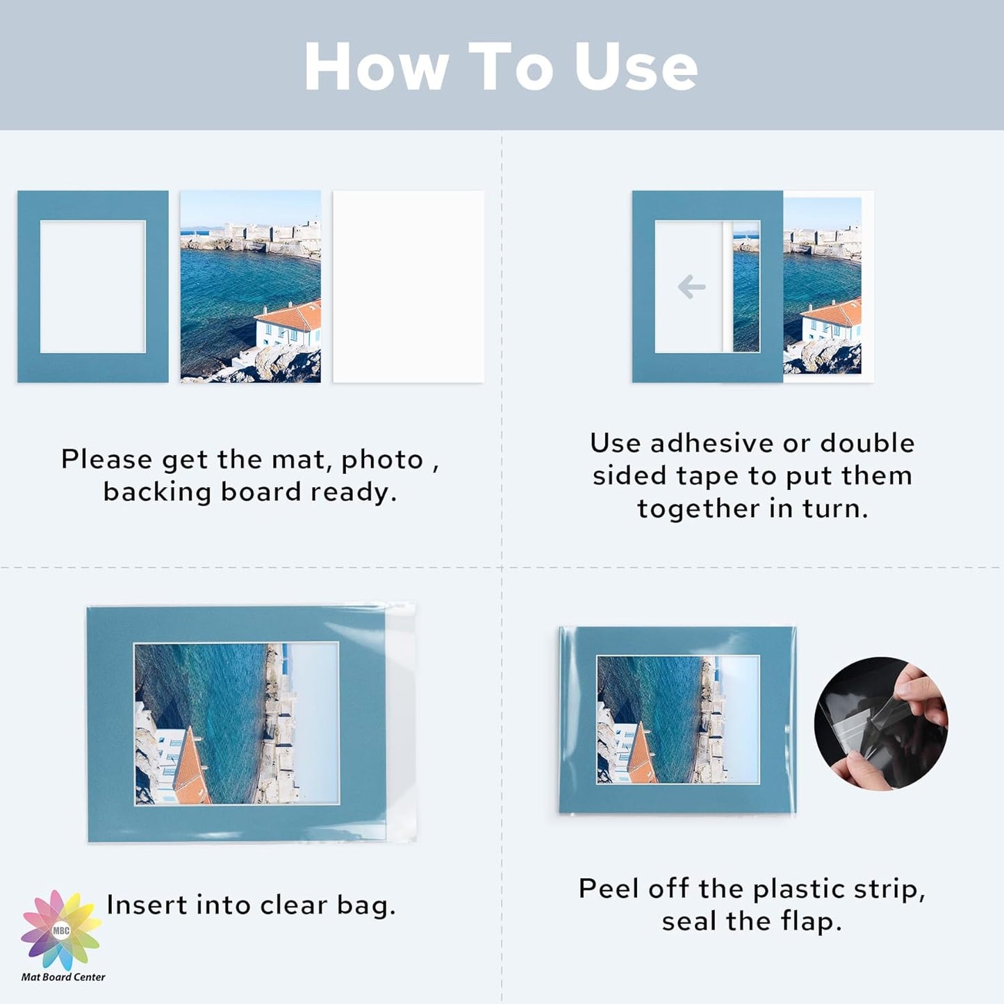 Mat Board Center, Pack of 50, 11x14 for 8x10 Mix Color Mat Kit - Acid Free, 4-ply Thickness, White Core - Includes Backing Boards and Clear Bags - for Pictures, Photos, Framing