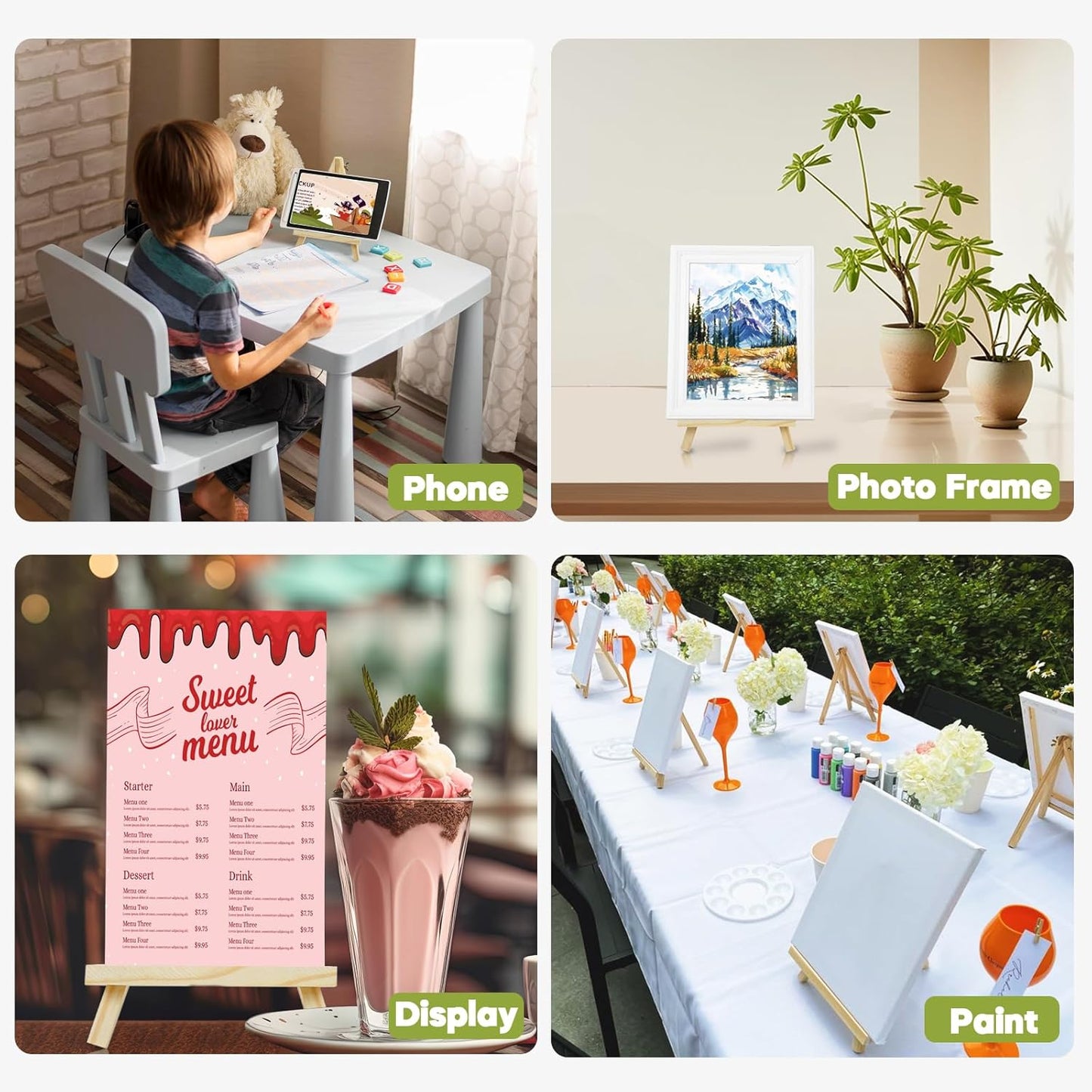 CONDA 12 Pack 9 Inch Wood Easels, Easel Stand for Painting Canvases, Art, and Crafts,Tripod,Painting Party Easel,Kids Student Tabletop Easels for Painting,Portable A-Frame Tripod Tabletop Easel Set