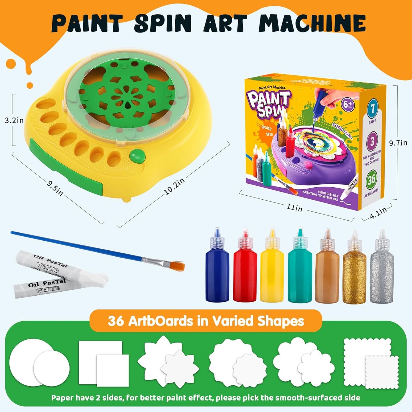 Hewaurorion Paint Spin Art Machine Kit for Kids, Arts & Crafts Painting Spinner Toys Kits Sets for Boys & Girls Ages 6 7 8 9 Year Old Yellow