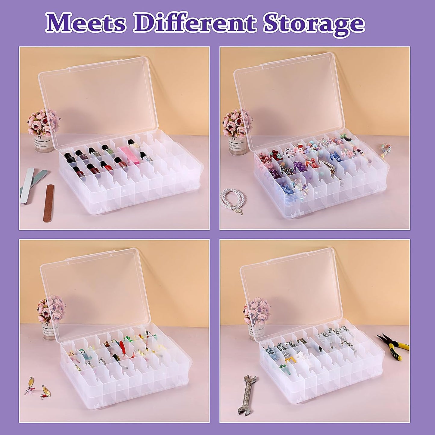 OwnMy 2 Pack 46 Grids Sewing Thread Organizer, Double-Sided Thread Spool Storage and Organizer Boxes, Plastic Embroidery Threads Embroidery Floss Organizers Boxes for Small Toys Cars, Sewing Crafts