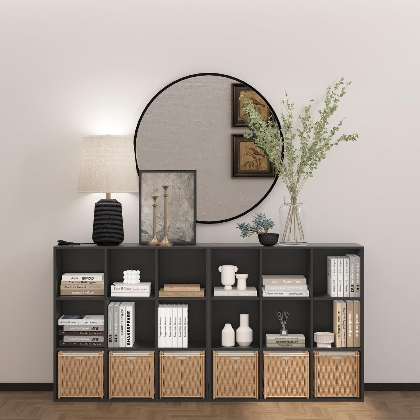 Wooden 9 Cube Storage Organizer with Closed Back Panel,Black Cube Shelf Heavy Duty Cubby Storage Organizer with Compartments for Living,Display Shelf,Bookshelf