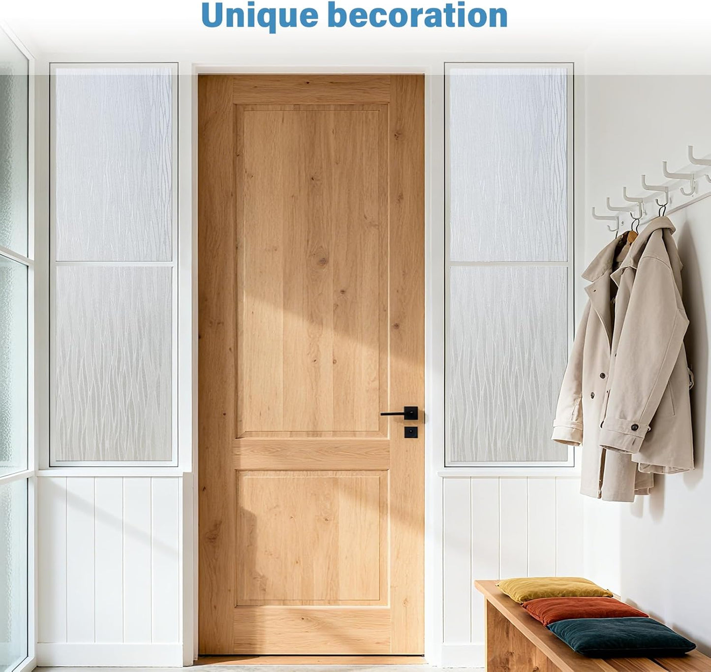 Finnez Frosted Privacy Window Film Static Cling, Non-Adhesive Decorative Cover for Glass Door & Windows, No Glue Removable Clings UV Blocking Waves Design for Home Office 45.2 x 78.7 Inches