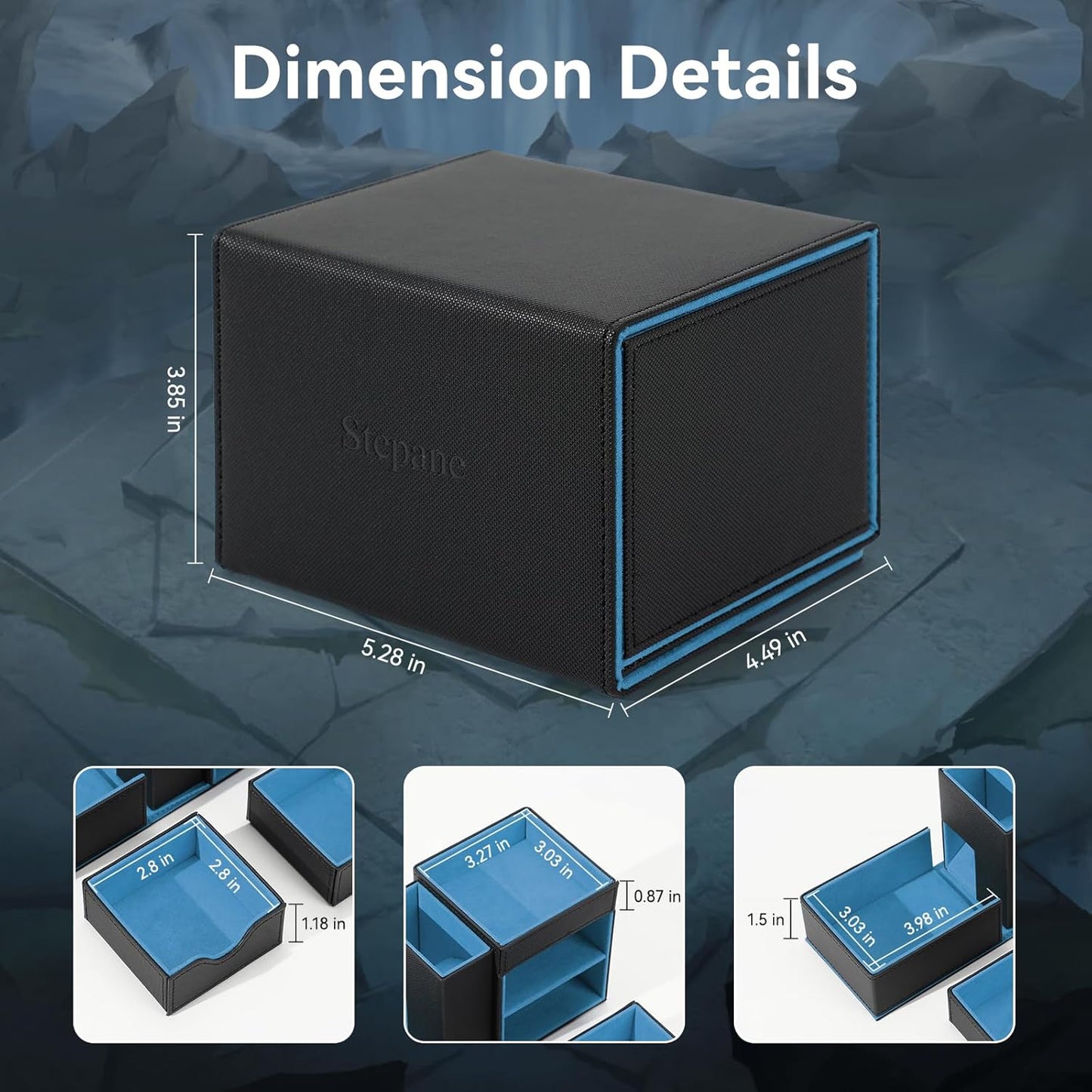 Dice Tray & Dice Tower Storage Box, 3 in 1 Dice Holder Case (Dice Rolling Tray, Dice Rolling Tower, Dice Storage Drawers), Leather Magnetic Closure DND Accessories Gifts for RPG MTG, Black/Blue