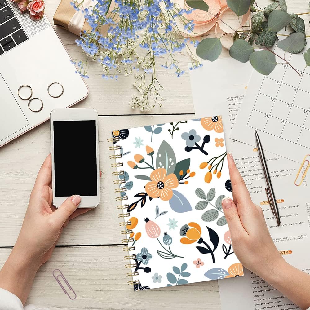 A5 Blank Notebook - 70 Sheets/140 Pages Blank Paper Notebook, 100 GSM Thick White Paper, 5.8" x 8.3" Spiral Blank Journal, Flowers