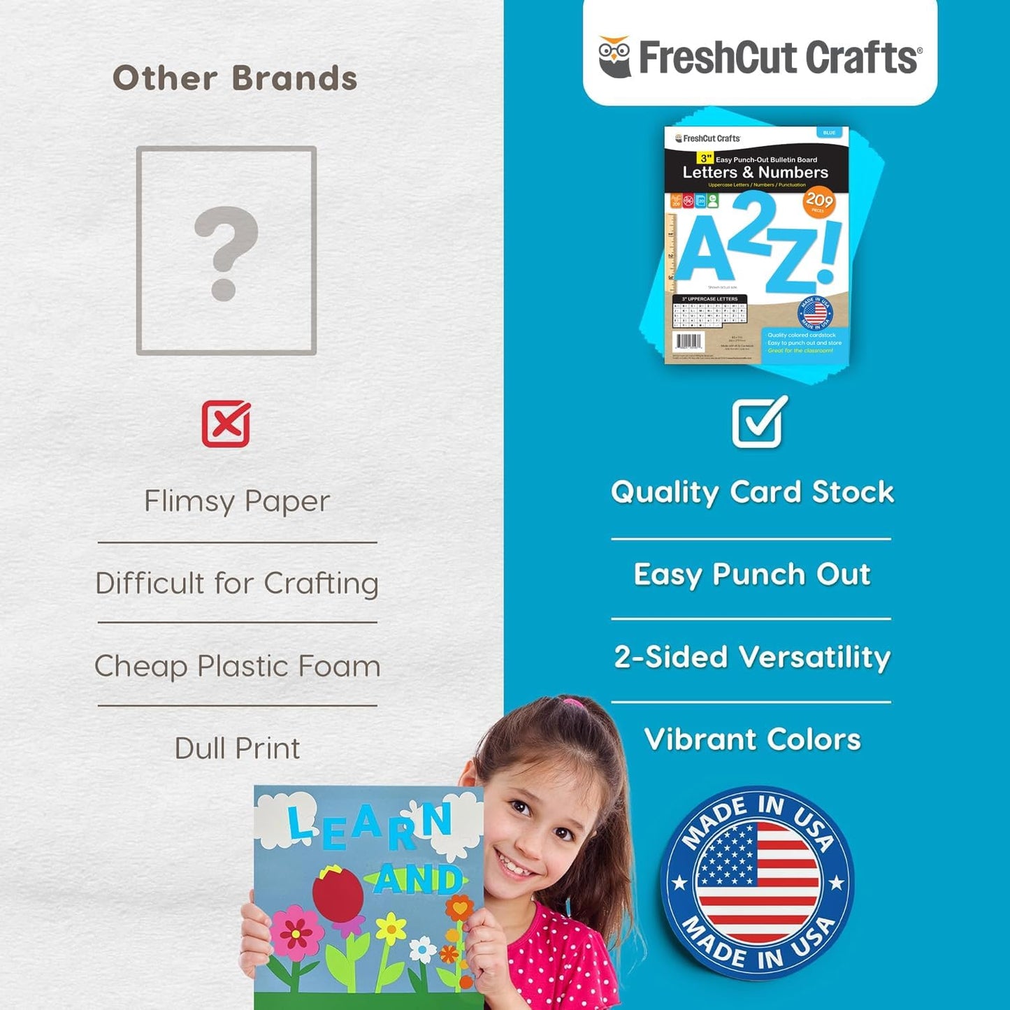 209 Pcs 3" Blue Bulletin Board Letters & Numbers, Capital Letters, Numbers, Punctuation, US Made Card Stock Punch Out Letters for Poster, Bulletin Board, Classroom - Precut Letters & Numbers