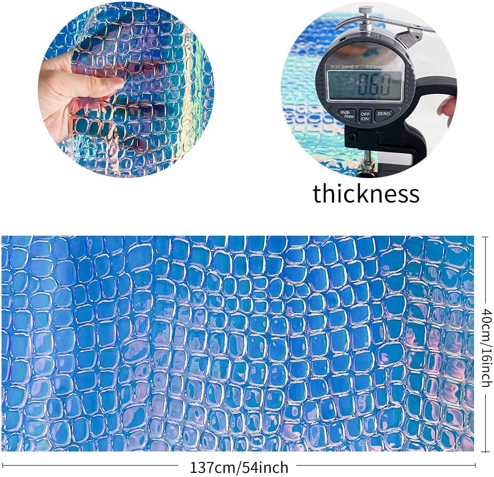 ONEART | Iridescent Transparent Embossed Vinyl Holographic Blue Clear PVC Vinyl Craft Film 16"×54" for Sewing DIY Projects-Stone