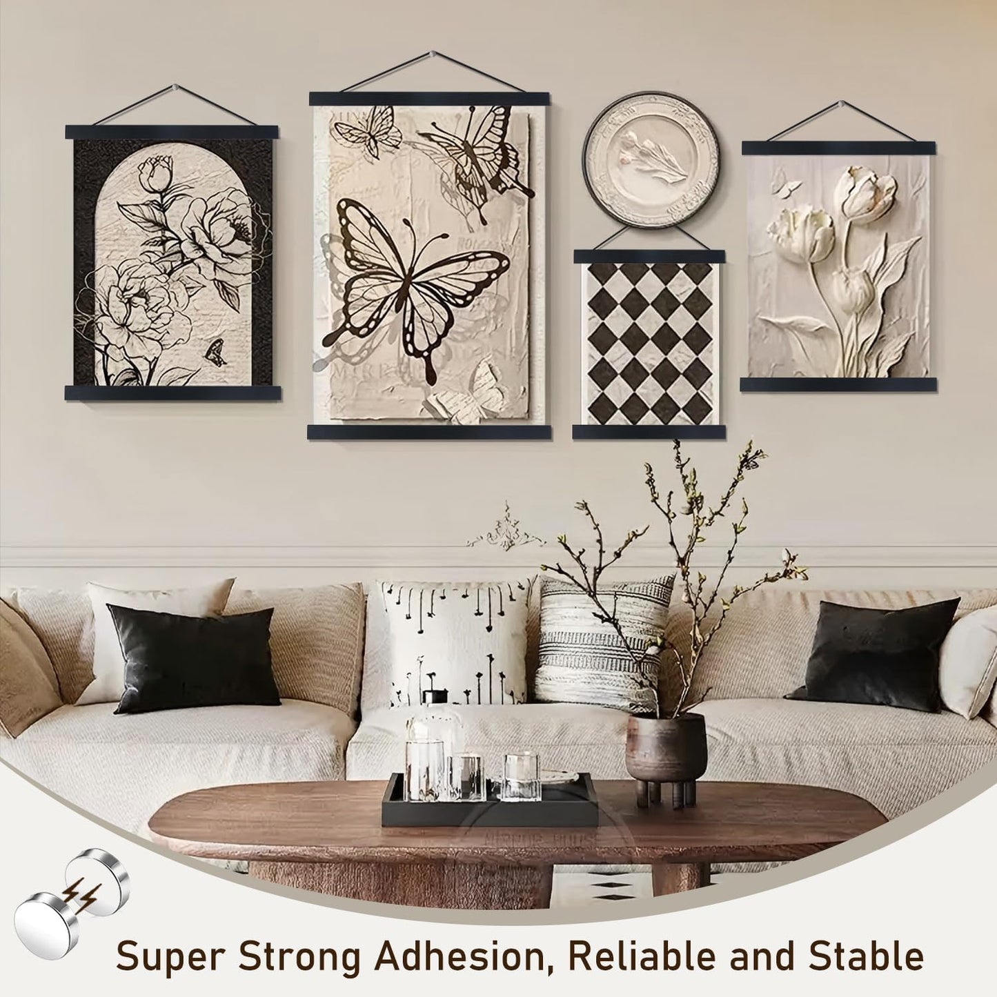 Artmag Magnetic Poster Hanger Frame, 17x22 17x24 17x31 Light Wood Wooden Magnet Canvas Artwork Print Poster Hangers Frames Hanging Kit (Black, 17")