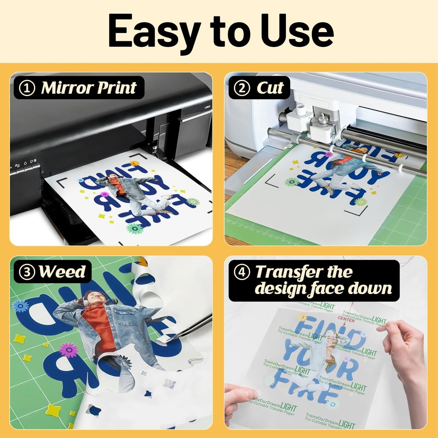 TransOurDream Heat Transfer Paper for t Shirts Heat Press (10 Sheets, 8.5"x11") Printable Heat Transfer Vinyl for Inkjet Printer Light Iron on Transfers for Tshirts Cuttable & Self-Positionable