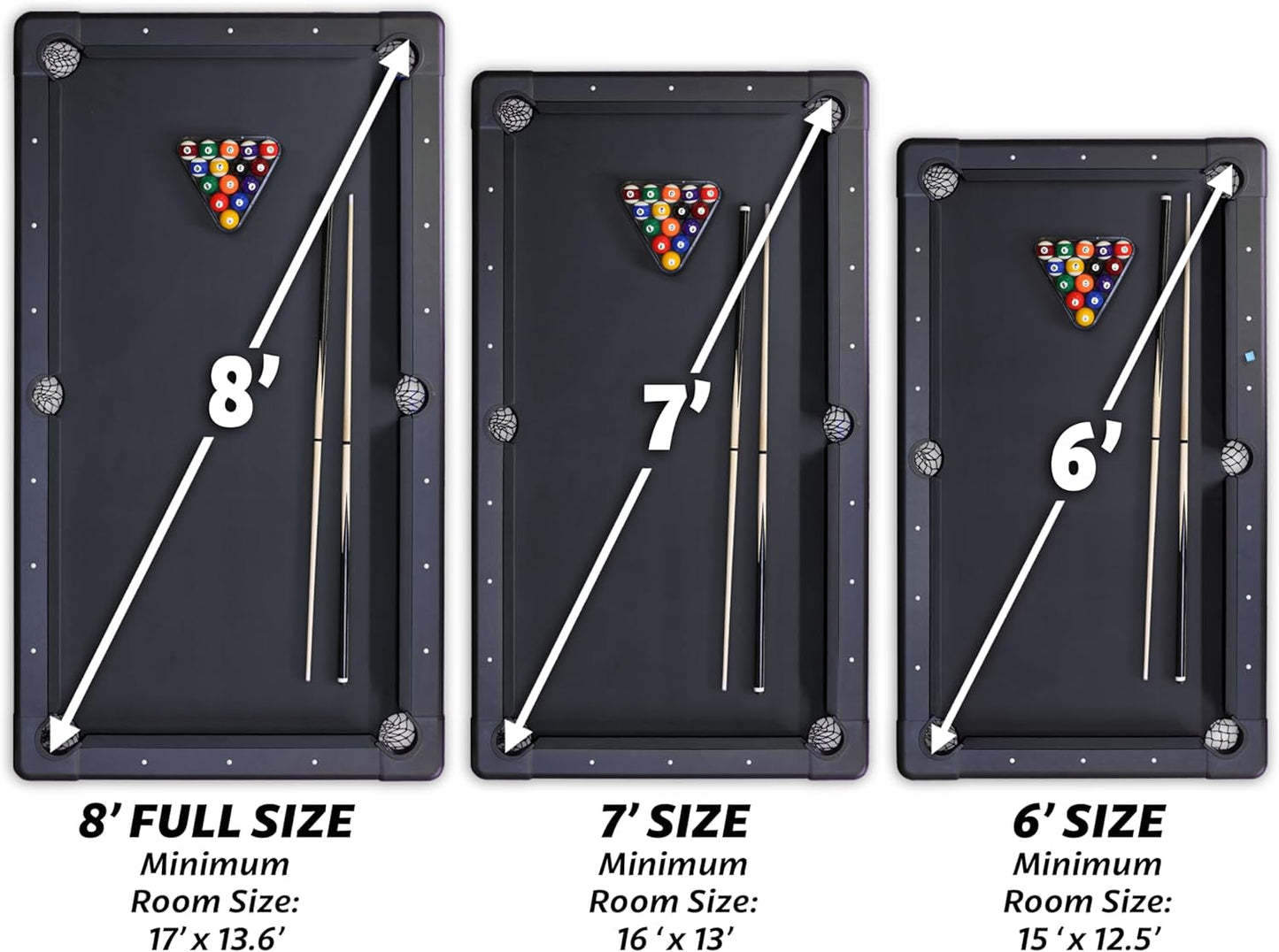 GoSports 6, 7, or 8 ft Billiards Tables - No Assembly, Choose Your Color - Portable Pool Table Includes Full Set of Balls, 2 Cue Sticks, Chalk and Felt Brush