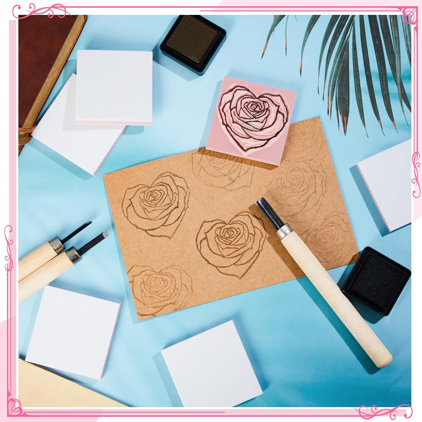 Frienda 24 Pcs 2" x 2" Rubber Carving Blocks Linoleum Blocks for Printmaking, Stamp Making, DIY Crafting, Scrapbook, Painting, Soft and Easy to Carve (White Pink)