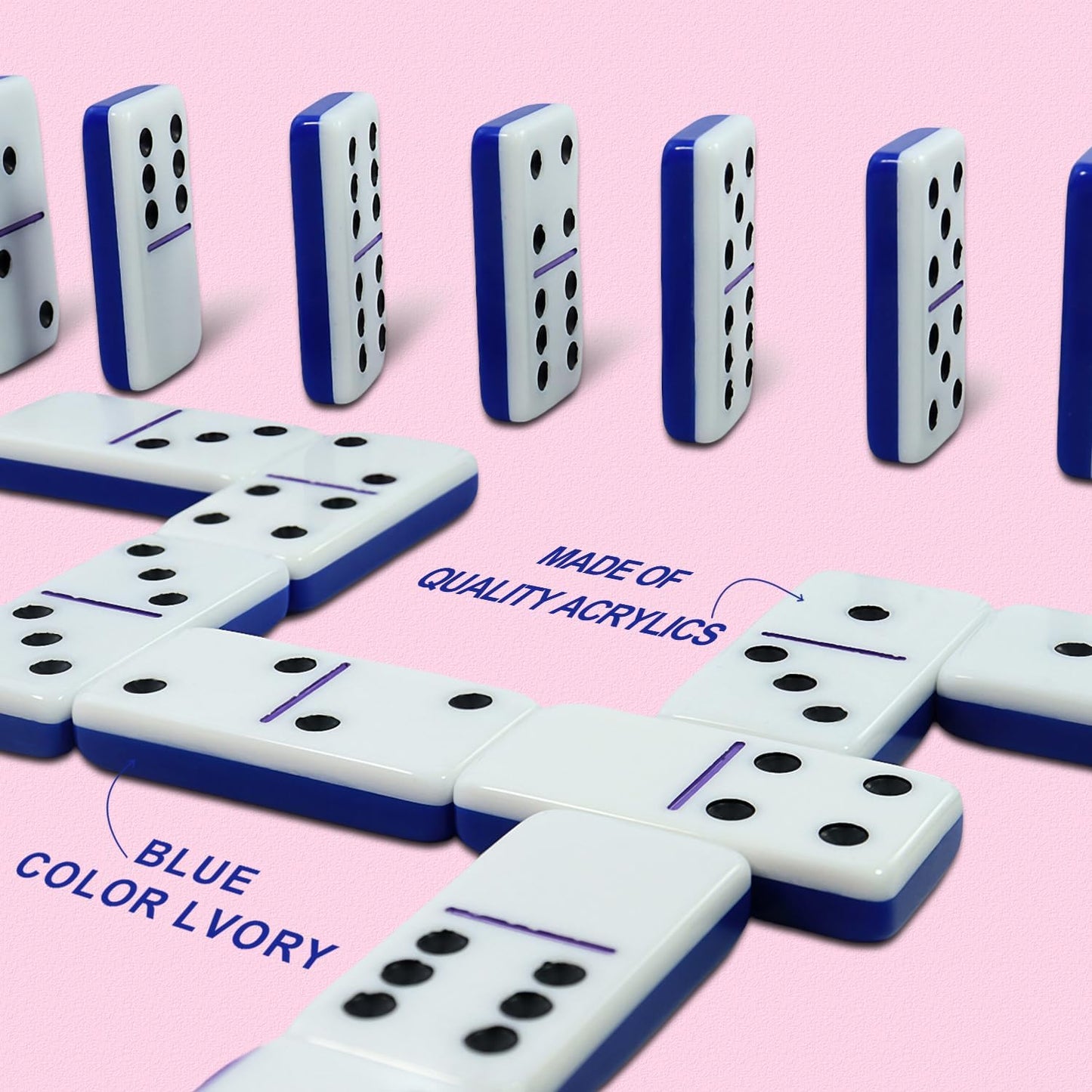 IDTQ Dominoes Set for Adults, Double 6 Dominos Game Set with 28 Domino Tiles Double with Upscale Gift Boxes -7 Polyhedral Dice -Classic Board Games (Dark Blue)