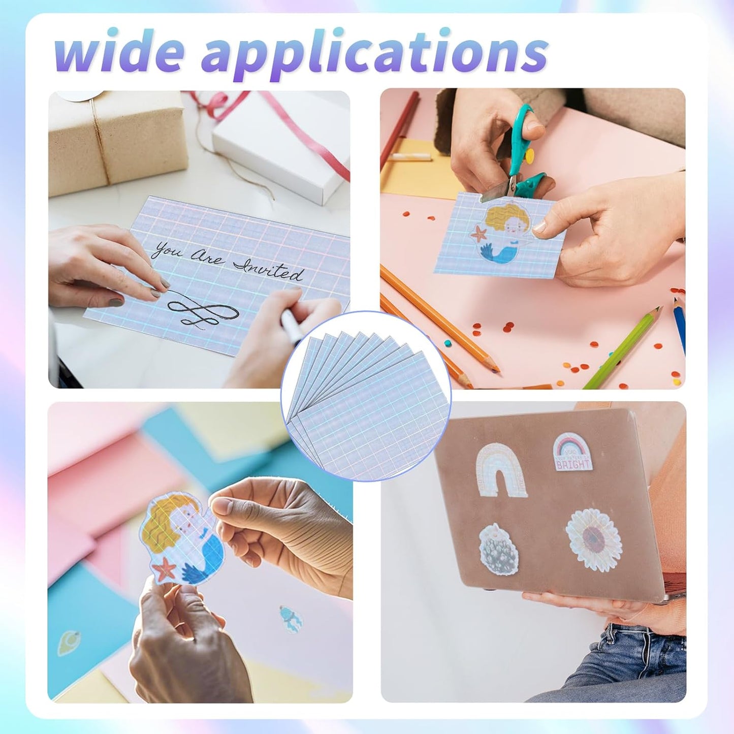 20 Sheets Printable Holographic Sticker Paper,11 x 8.5 Inches Printable Waterproof Paper Rainbow Vinyl Sticker Paper for Inkjet or Laser Printer(Laser square)