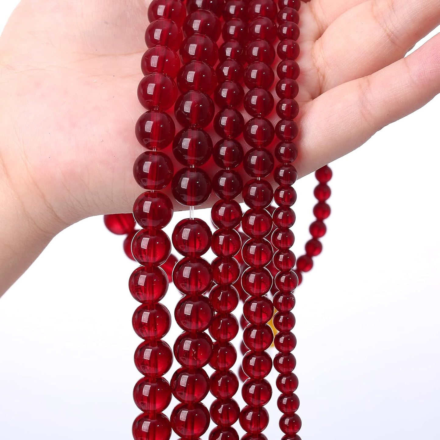 102pcs 8mm Smooth Garnet Red Glass Crystal Round Loose BeadsFor Jewelry Making DIY Bracelet Necklace Accessories 32" 2 Strand