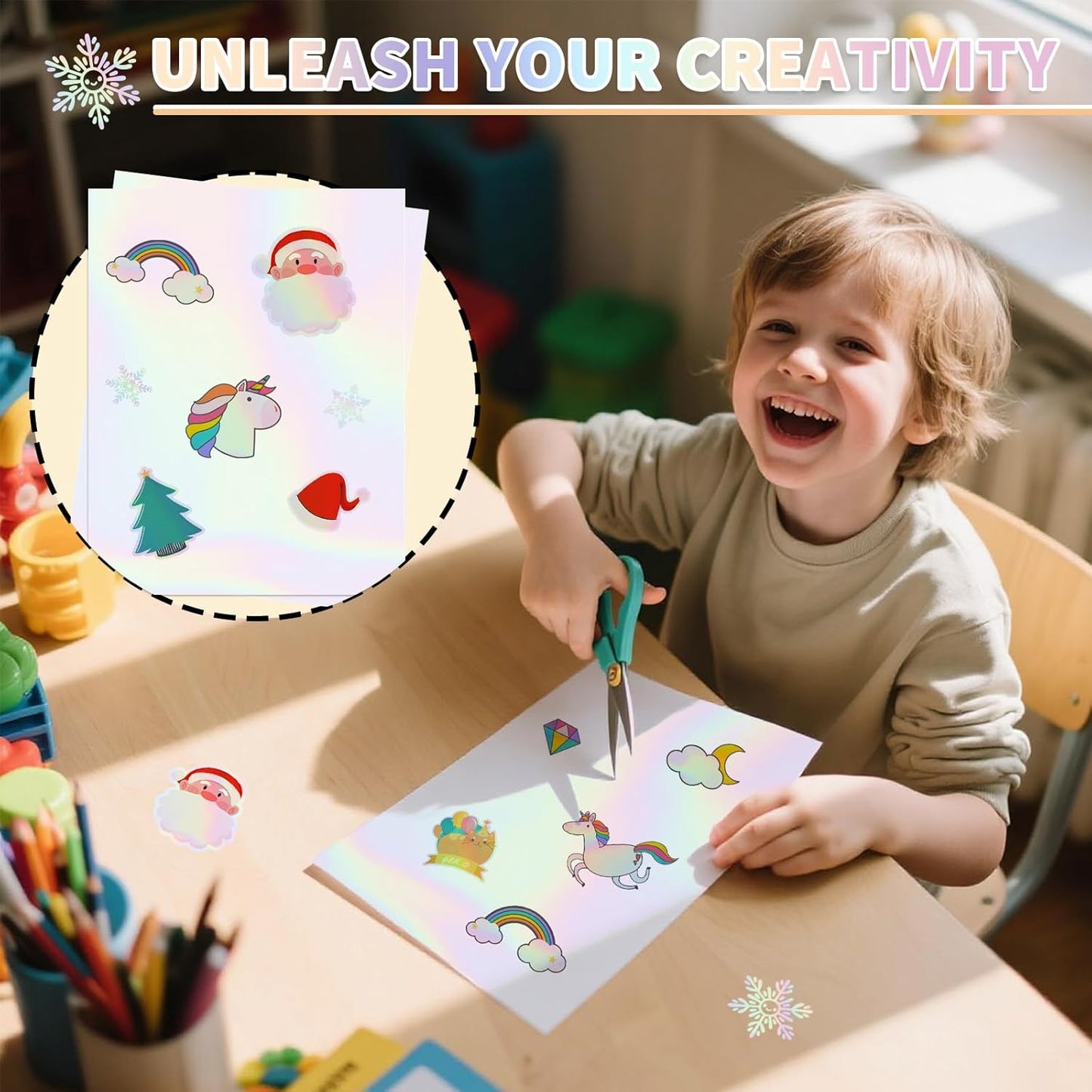 20 Sheets Holographic Sticker Paper,8.5x11 Inch Clear Printable Vinyl Sticker Papers,Self-Adhesive Waterproof for Inkjet/Laser Printer(Clear Laser)