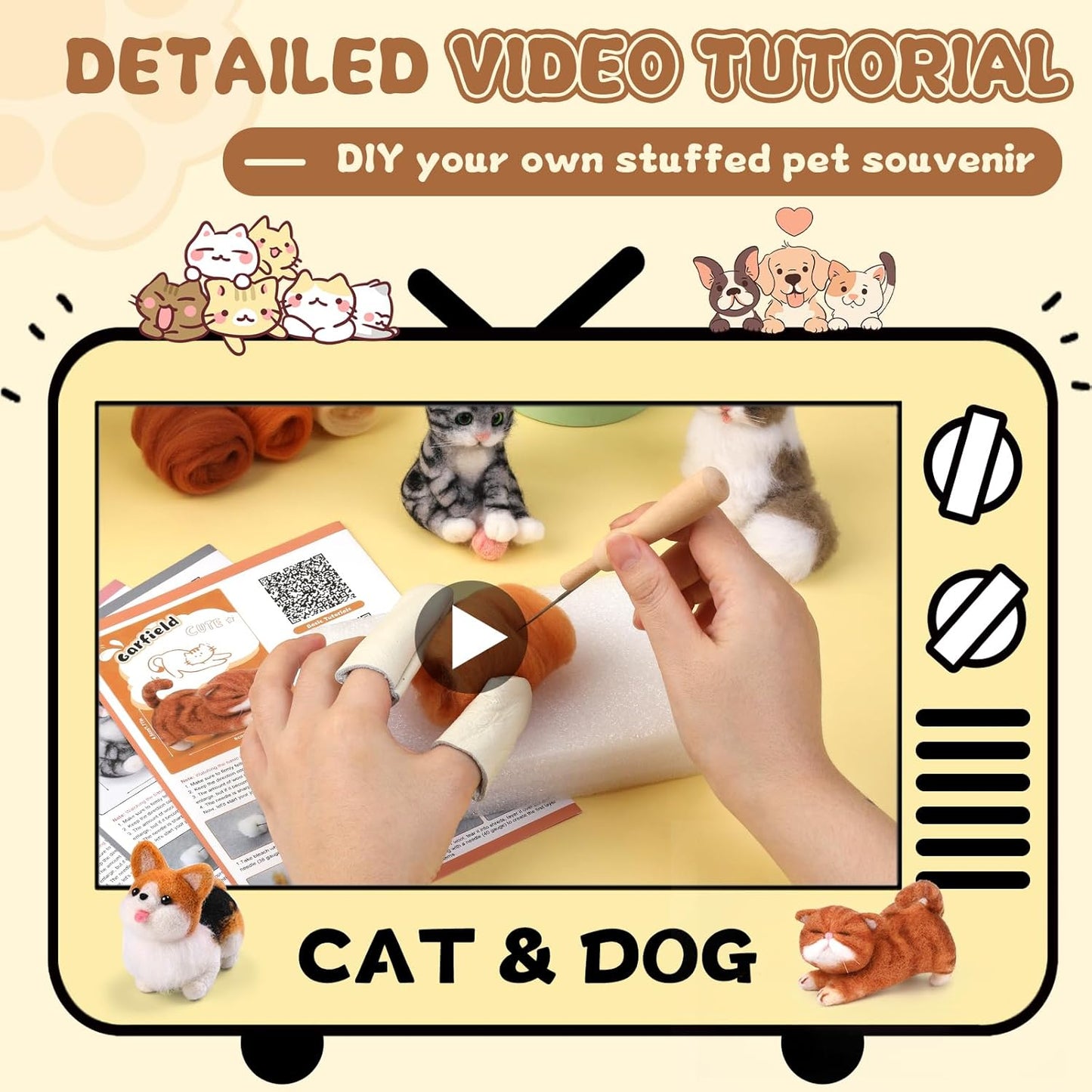 Mayboos 12 Pcs Needle Felting Kit, Animal Needle Felting Beginner Kits Wool Felt Needle Felting Tools with Instruction for DIY Craft Animal Home Decoration