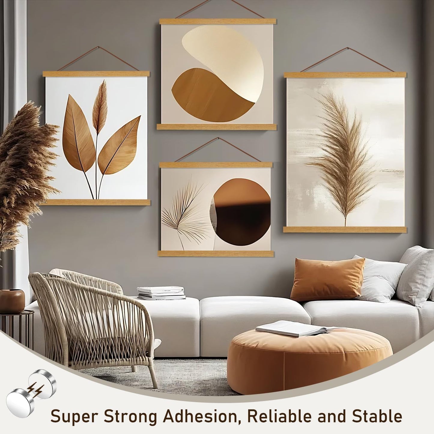 Artmag Magnetic Poster Hanger Frame, 26x38 26x37 26x20 Light Wood Wooden Magnet Canvas Artwork Print Poster Hangers Frames Hanging Kit (Teak Wood, 26")