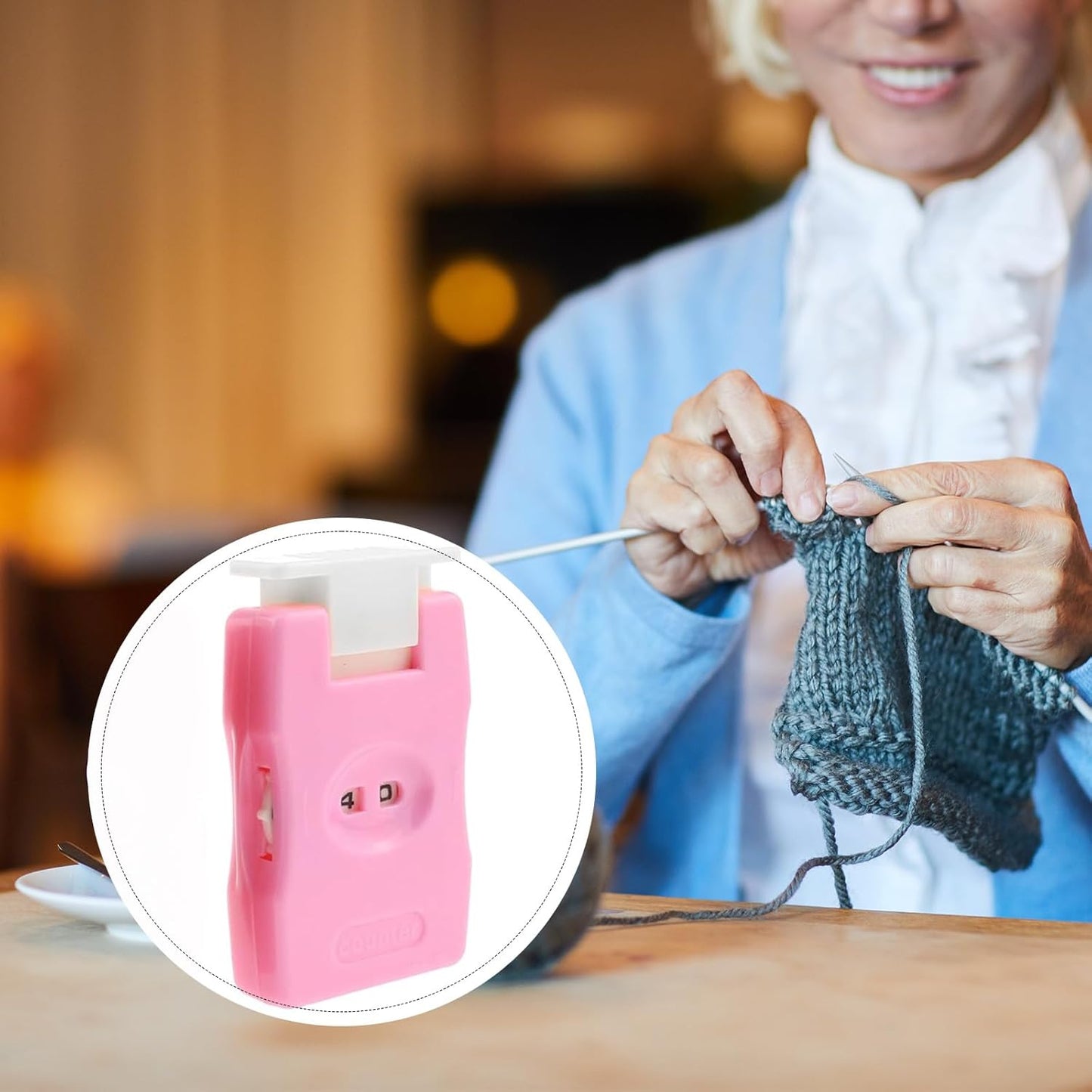 RUIAN Knitting Counter Stitch Needle Marking Tool Mini Crochet Stitch Counter Knitting Stitch Counter Plastic Knit Stitch Counter (2Pcs,Pink)