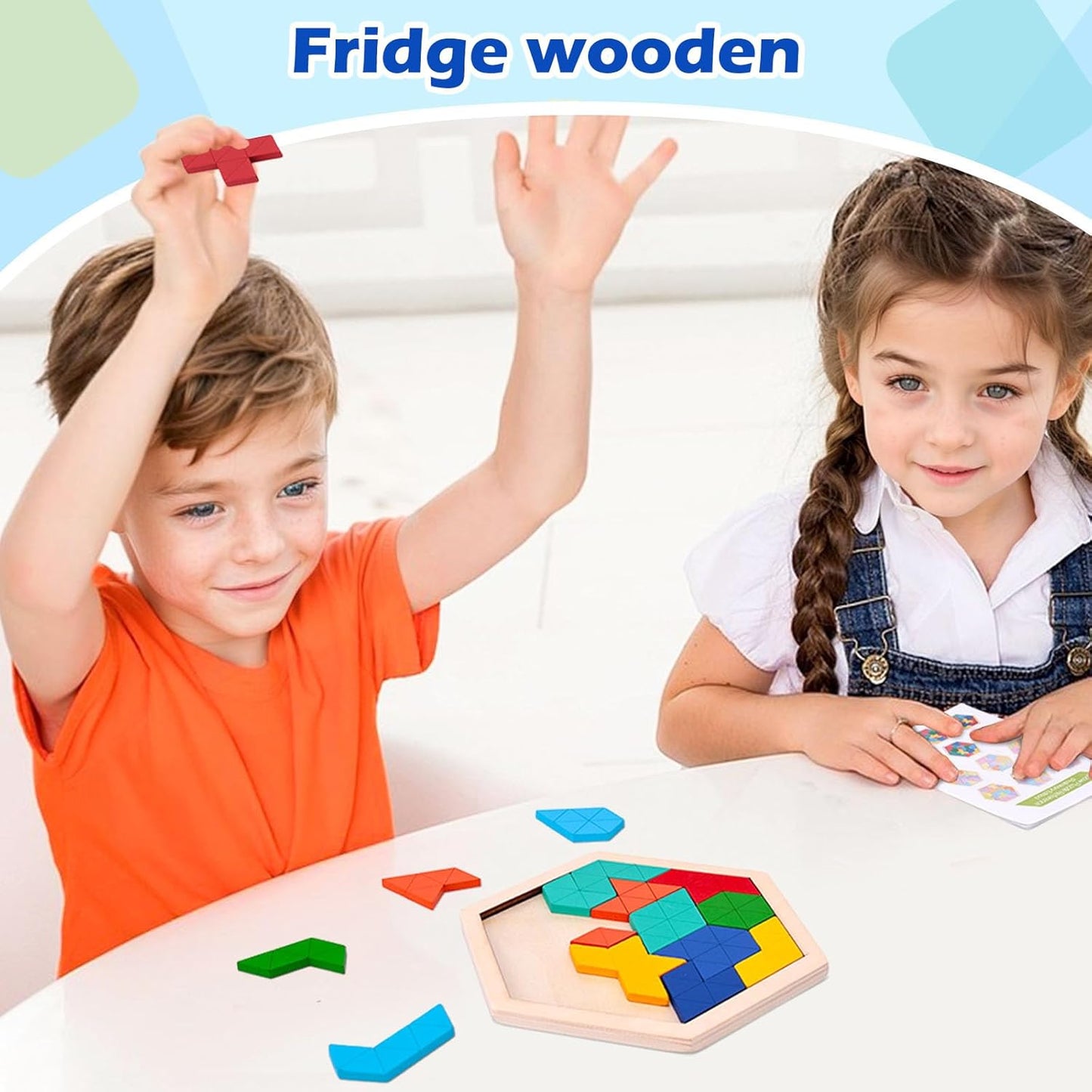 3 otters Wooden Puzzles for Kids, Educational Brain Teaser Game, Shape Sorting Board with Guide Book, Montessori Learning Toys