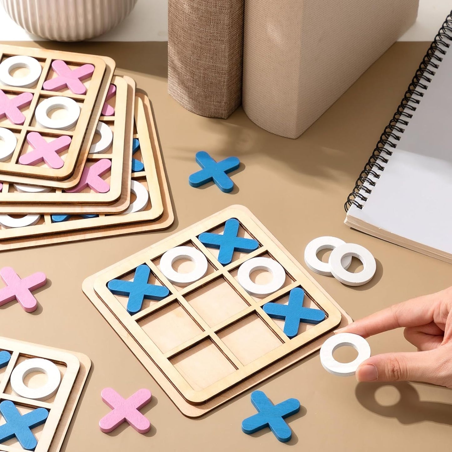 Libima 12 Pcs Wooden Tic Tac Toe Game Mini Family Board Games Classical Puzzle Chess Tabletop Teaches Strategy & Focus, Gifts for Halloween/Road Trip/Travel/Christmas Strategy Toys(Bright Color)