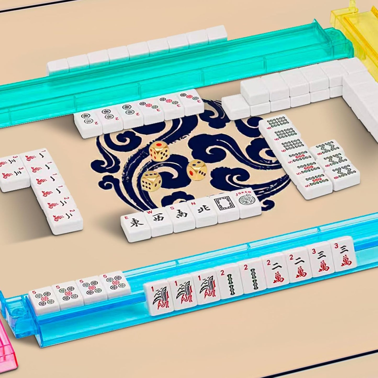 NEW American Mahjong Game Set,166 Premium White Tiles with Portable Metal Dices,4 All-in-One Racks with Pushers, Mah-Jong Games Sets, Ma Jong Tile Game FASHION