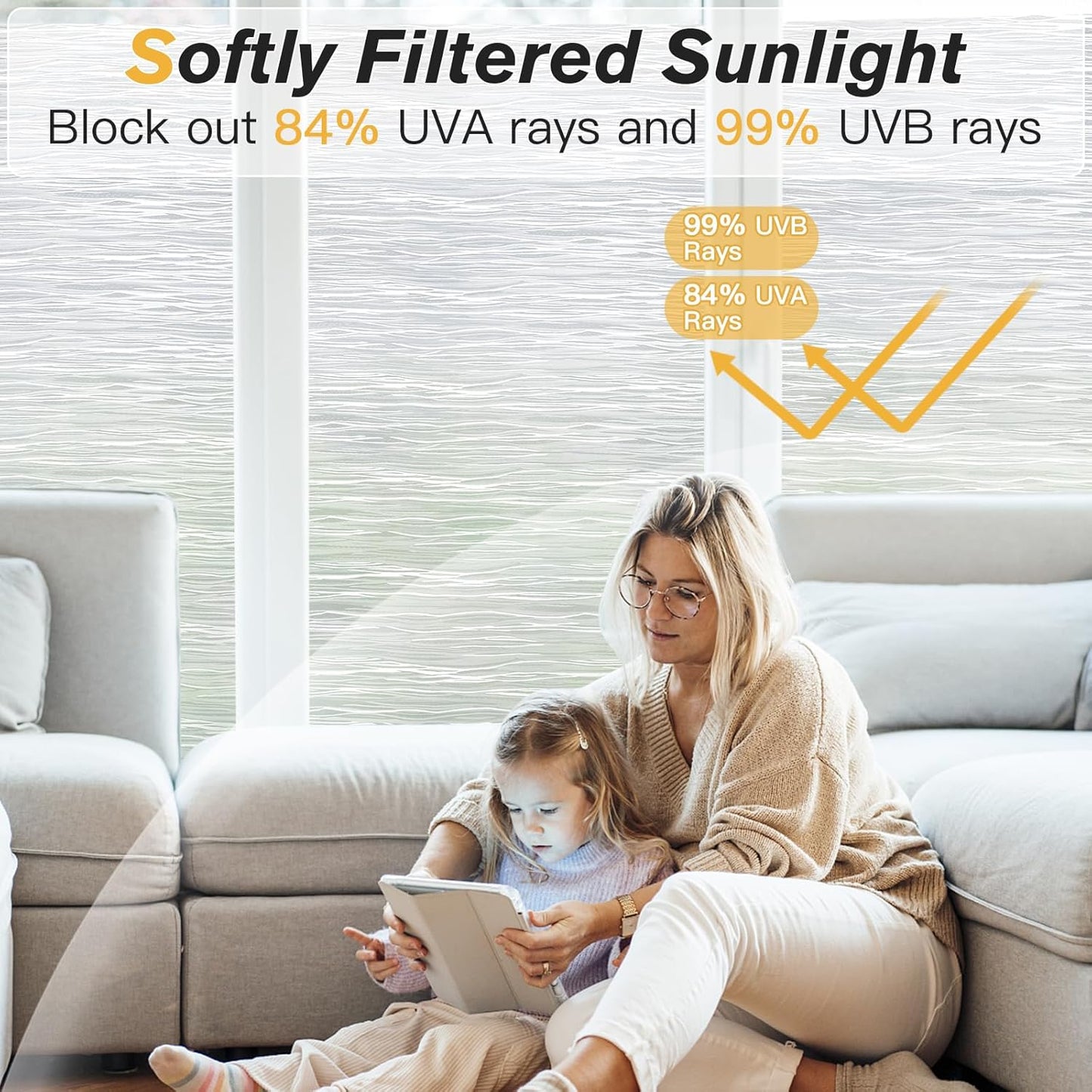 Haton Window Privacy Film, Frosted Glass Privacy Window Clings, Sun Blocking Frosting Opaque Coverings, Static Cling Removable Decorative Stickers for Home Door, Non-Adhesive 35.4" x 157.4"