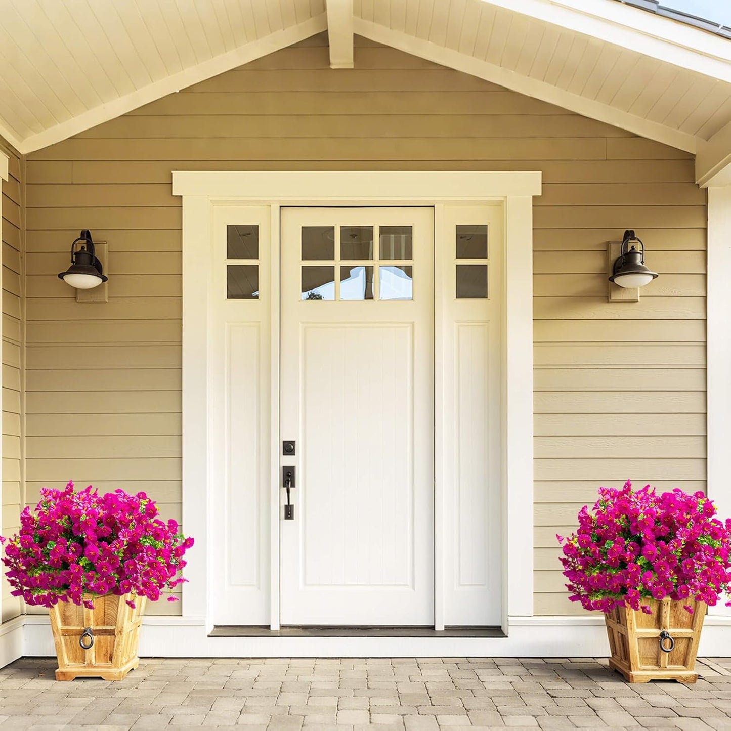 Artificial Flowers for Outdoors Spring Summer Decoration, 16 Bundles Fake Silk Realistic Morning Glory UV Resistant Faux Plastic Plants for Planter Front Door Porch Patio Yard (Fuchsia)