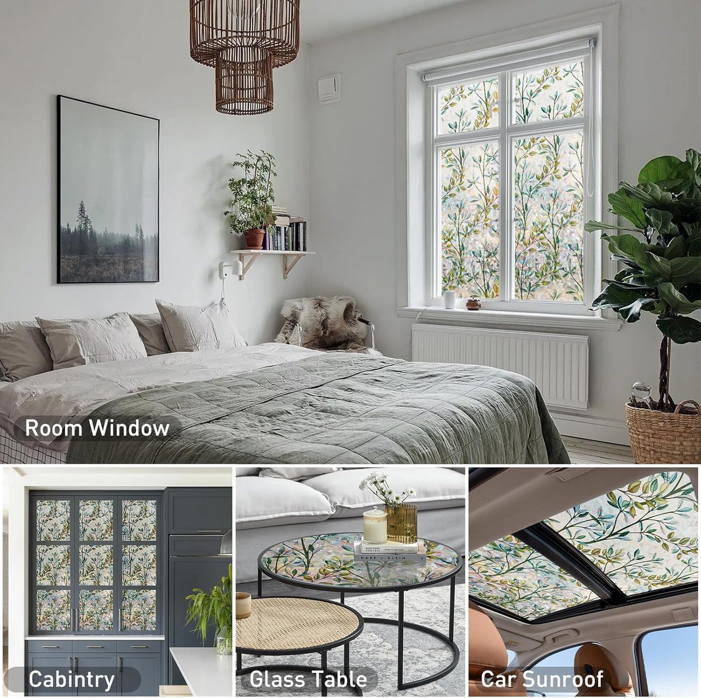 Donox Window Privacy Film, 3D Decorative Window Vinyl Decorative Stained Glass Window Film, Anti-UV Sun Blocker Heat Control for Home, 45.2 Inch x 6.5 Feet (with Installation Tool)