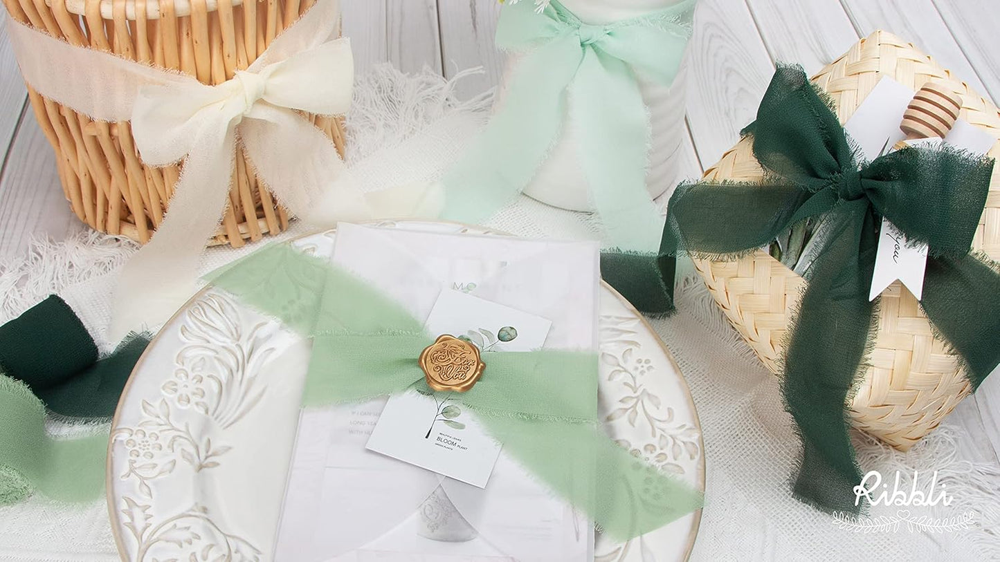 Ribbli Forest Green Chiffon Silk Ribbon, 1.5 Inch x 30 Yard - Handmade, Fringe, Wedding Invitations, Gift Wrapping, Bridal Bouquets, Flower Arrangement