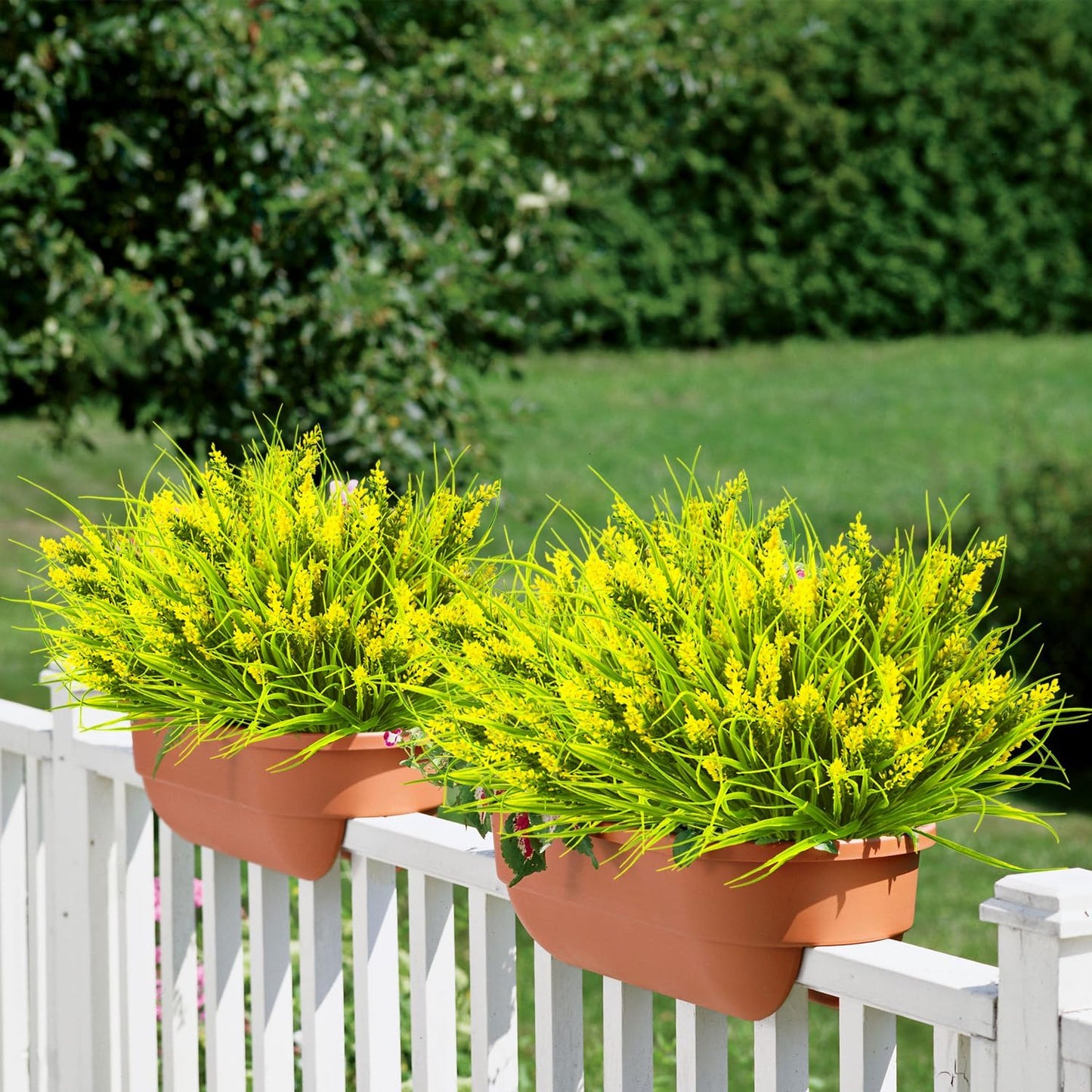 20 Bundles Artificial Plants Outdoor Fake Monkey Grass with Flowers (Yellow)