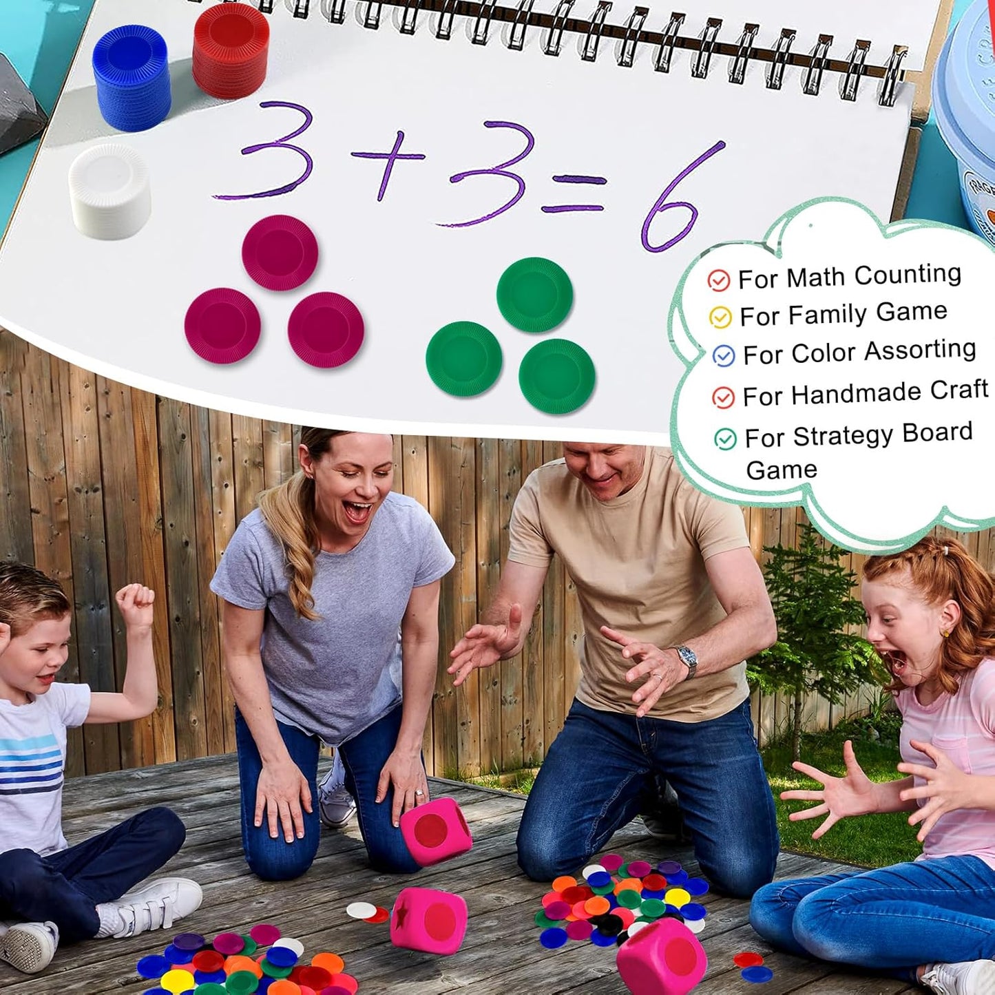 Coopay 500 Pieces 10 Colors Plastic Poker Chips, 1 Inch Bingo Chips Bulk Learning Counters Disks Poker Card Game, Counting Markers for Math Practice, Game Tokens and Teaching Rewards, 25 mm