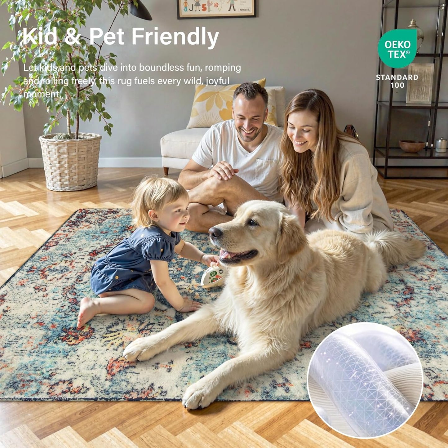 Lahome Bohemian Floral Medallion Area Rug - 2x3 Vintage Teal Distressed Small Entryway Rug Turkish Doormat Faux Wool Non-Slip Washable Low-Pile Carpet for Bathroom Kitchen Laundry Room Decor