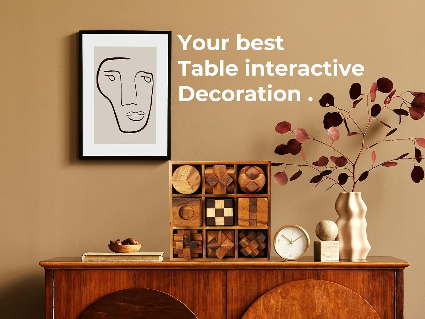 BSIRI 9 in 1 Wooden Brain Teaser Puzzles for Adults Teens and Kids Box Set for All Ages Wood Hard Level 10 Impossible Mind Wood Brain Teaser Games 3D Hand Puzzle Sets for Decoration and Mini Toys