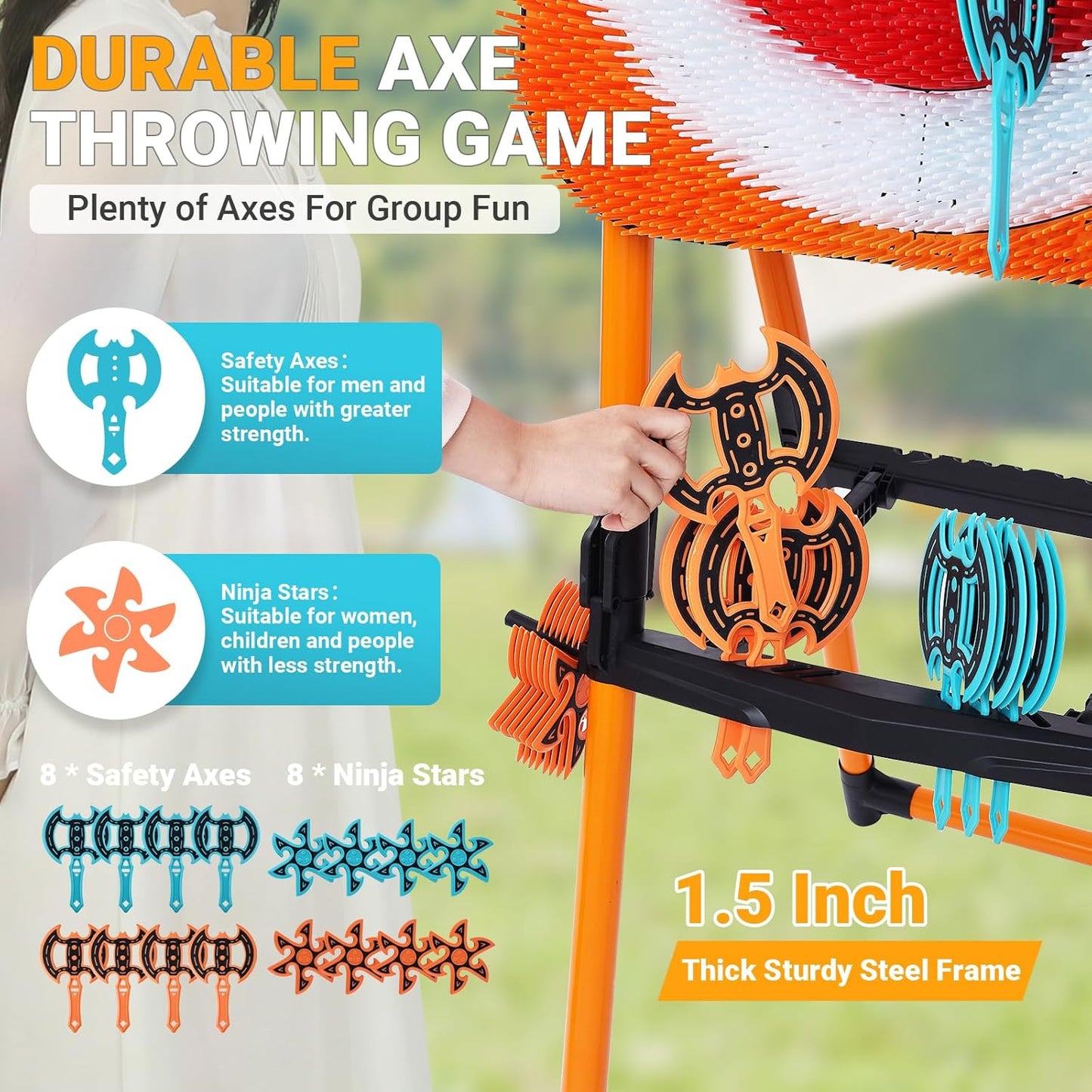 Axe Throwing Game Bristle Target with 16 Throwing Axes, Axe Throwing Outdoor Games for Kids Adults and Family, Backyard Games, Yard Game