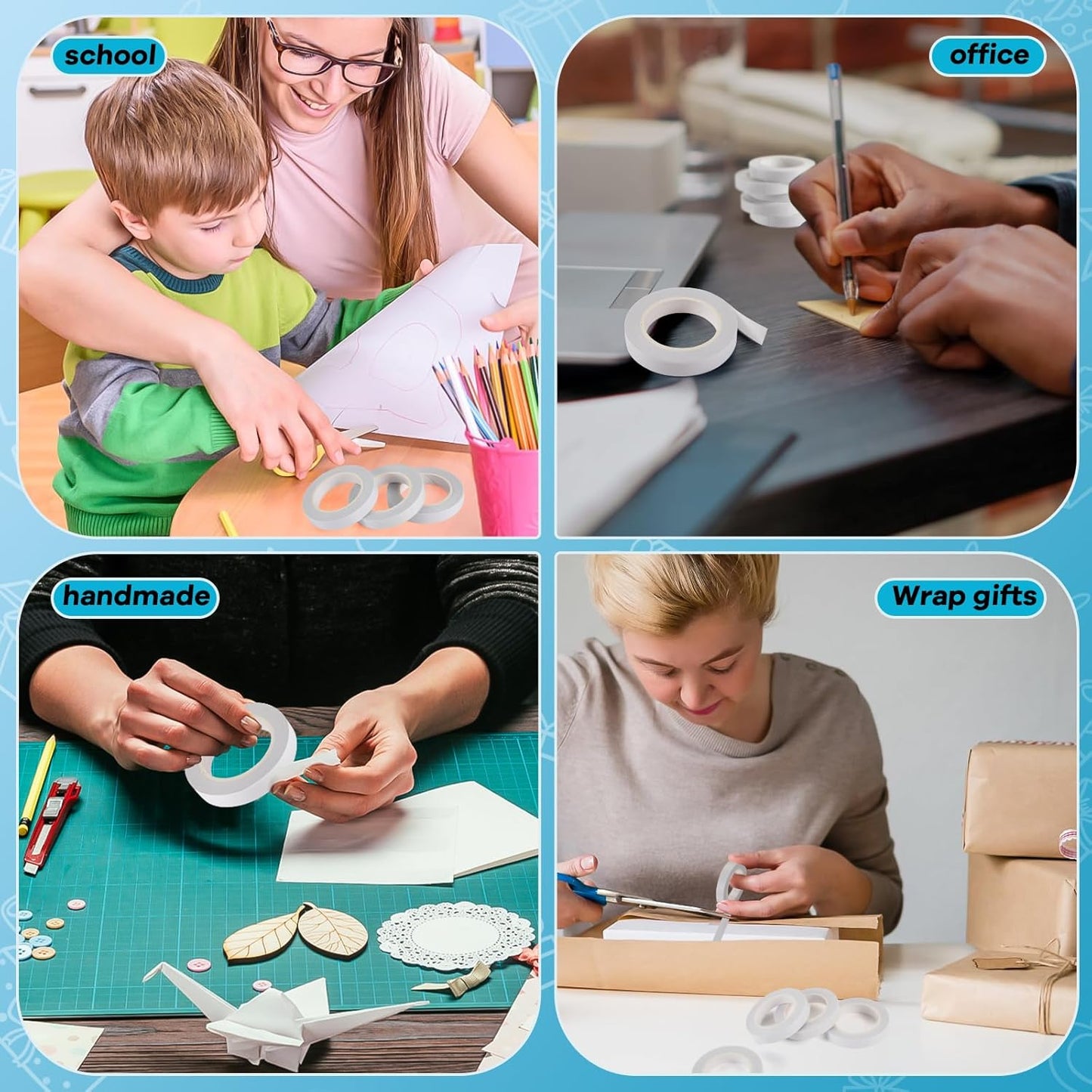 9 Rolls Double Sided Tape for Crafts, Strong Double-Sided Tape, Scrapbook Tape, Double-Sided Adhesive Tape for Arts, Card Making, Scrapbooking Supplies, Gift Wrapping (0.4 in X 26.25Ft)