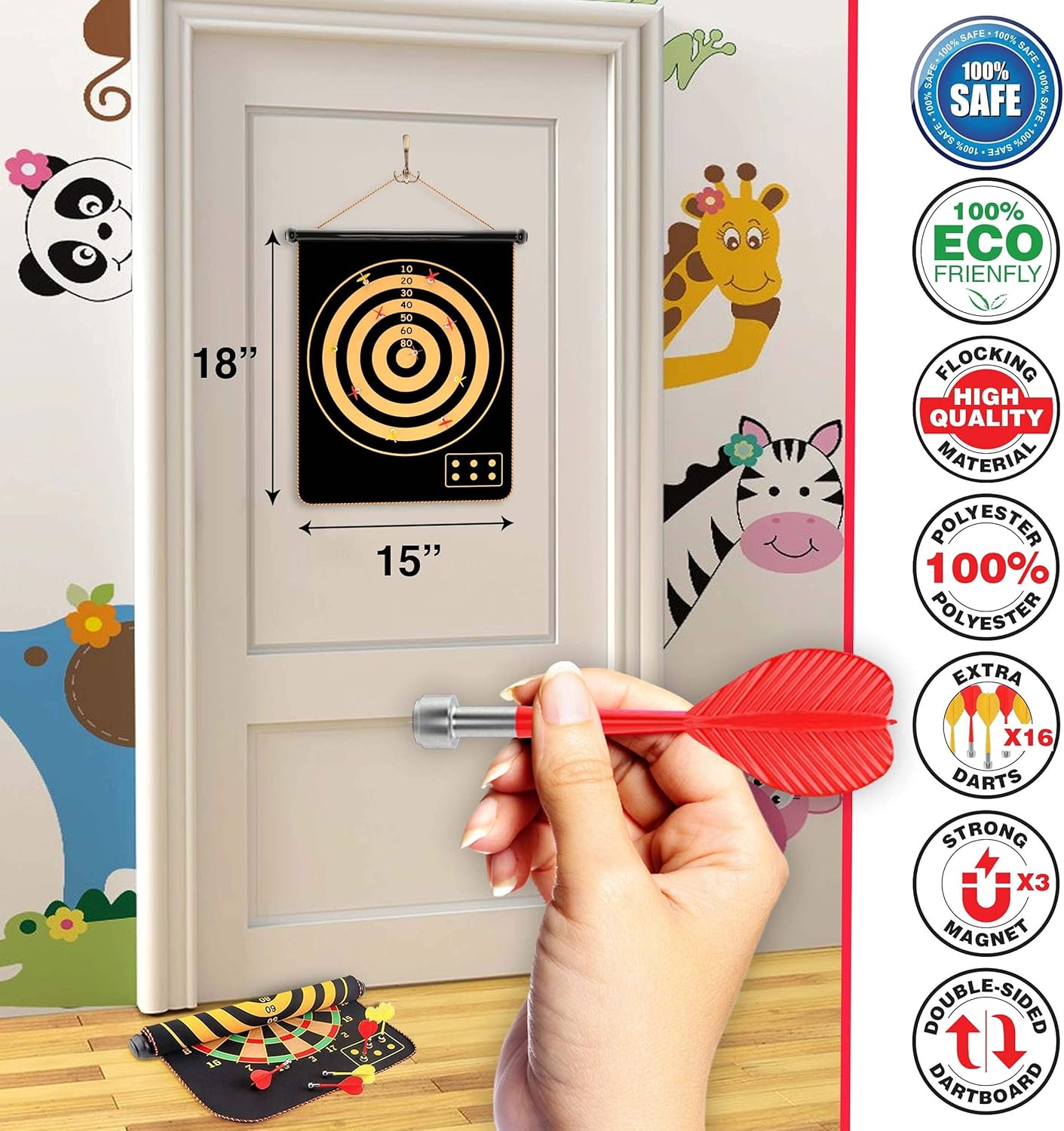 Magnetic Dart Board for Kids - Indoor Outdoor Darts Game, 16pcs Magnetic Darts, Double Sided Board Games Set, Best Toys Gifts for Teenage Age 5 6 7 8 9 10 11 12 13 14 15 16 Years Old Boys