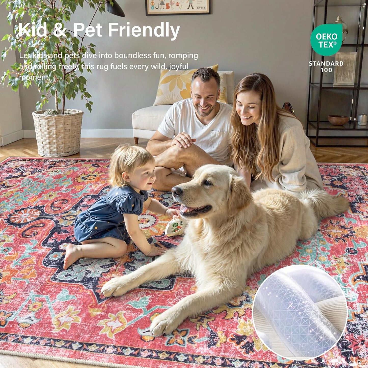 Lahome Boho 2'8"x10' Washable Hallway Kitchen Runner Rugs with Rubber Backing, Bohemian Non-Slip Soft Kitchen Runners, Non-Shedding Faux Wool Stair Carpet Runner for Hall Bathroom, Fuchsia/Multi