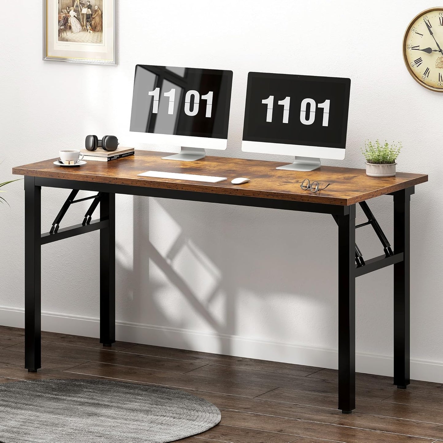 Need 47 inches Computer Desk Office Desk Folding Table with BIFMA Certification Computer Table Workstation, Rustic Brown AC5FB-120