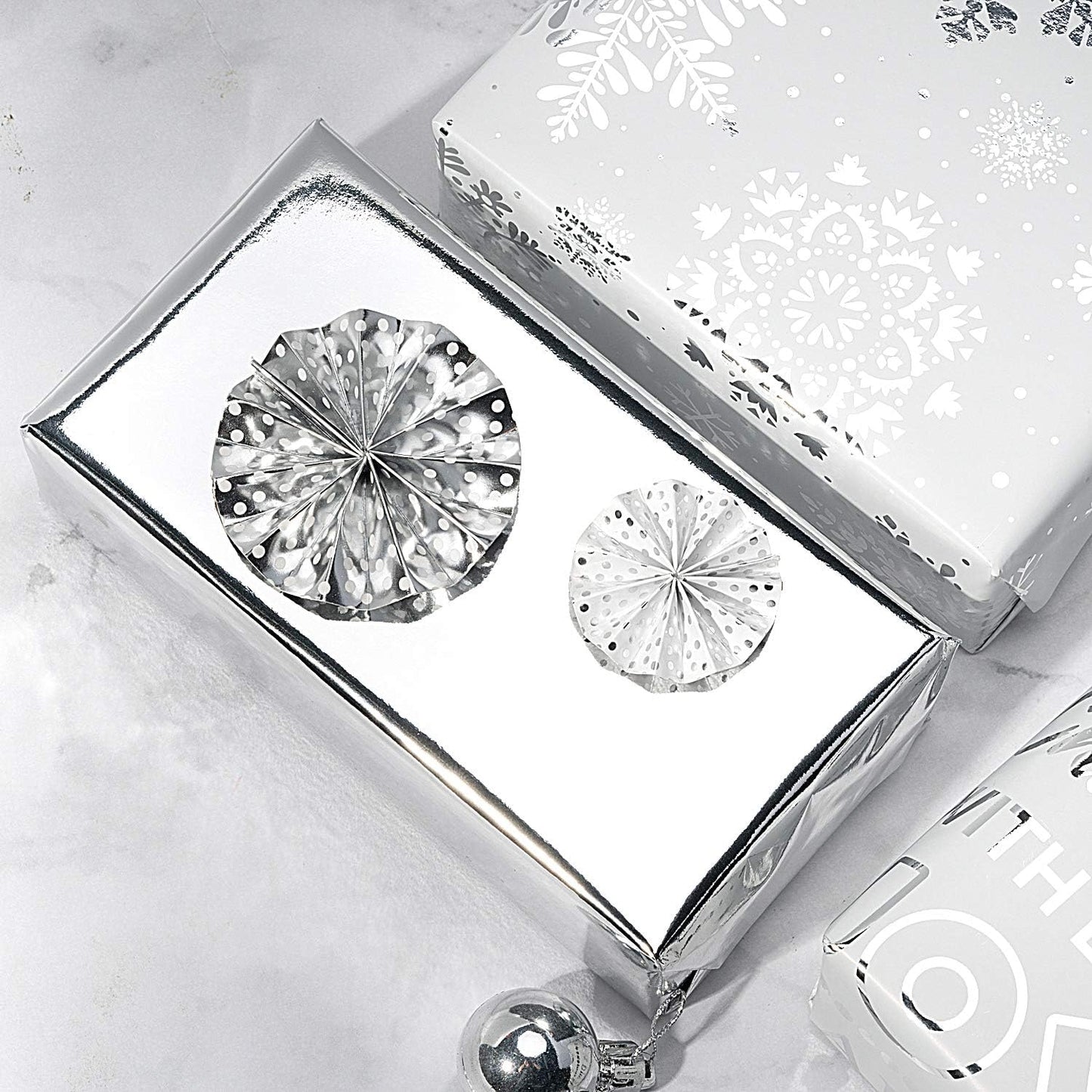 WRAPAHOLIC 30 Inch Christmas Wrapping Paper Roll - Jumbo Roll Blue and Silver Snowflake Holiday Design with Metallic Foil Shine - 4 Rolls - 30 Inch x 120 Inch Per Roll