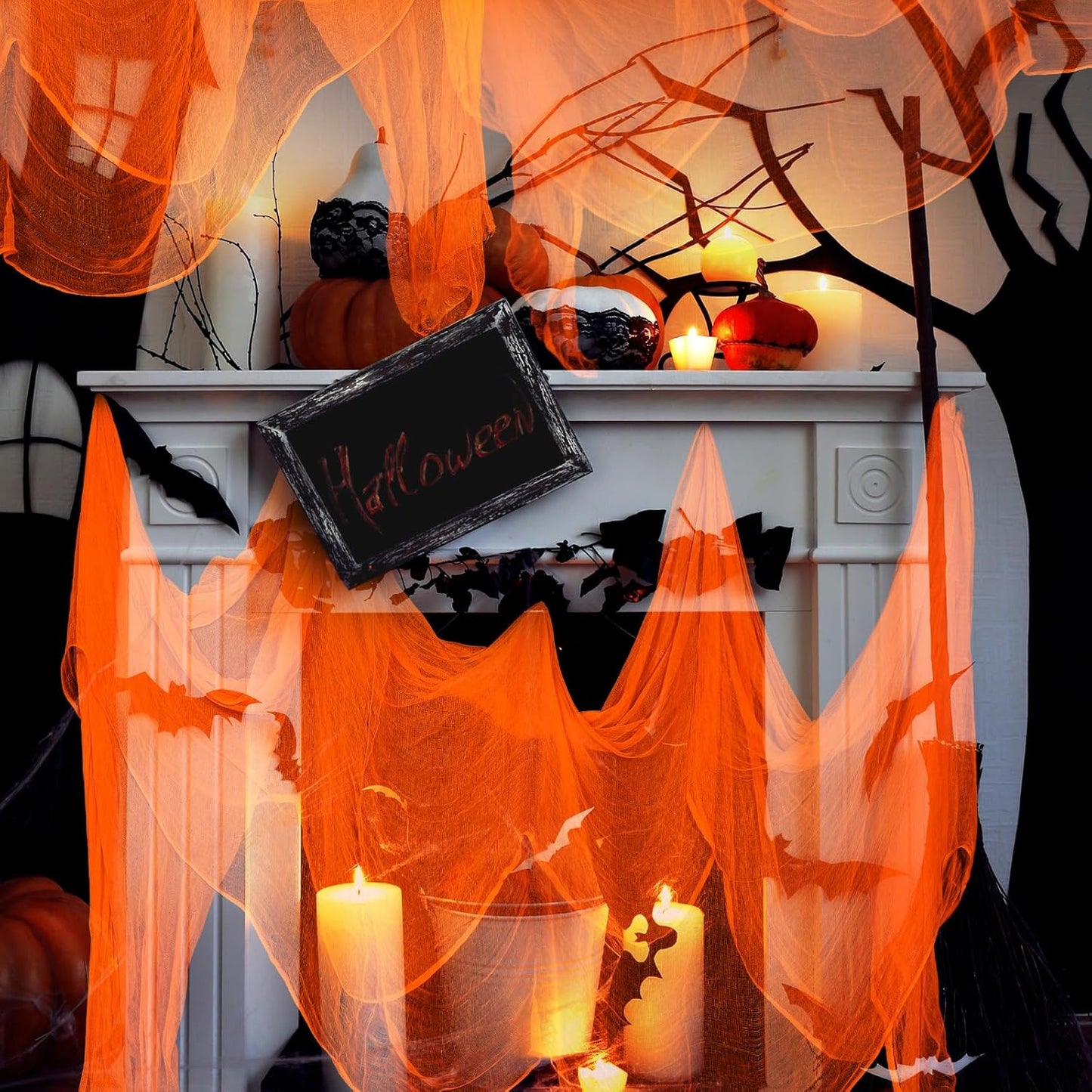 Boao Halloween Cheese cloth 85 x 197 Inch Orange Cheesecloth Roll for Crafts Large Cotton Muslin Gauze Fabric for Halloween Outdoor & Indoor Spooky Decoration