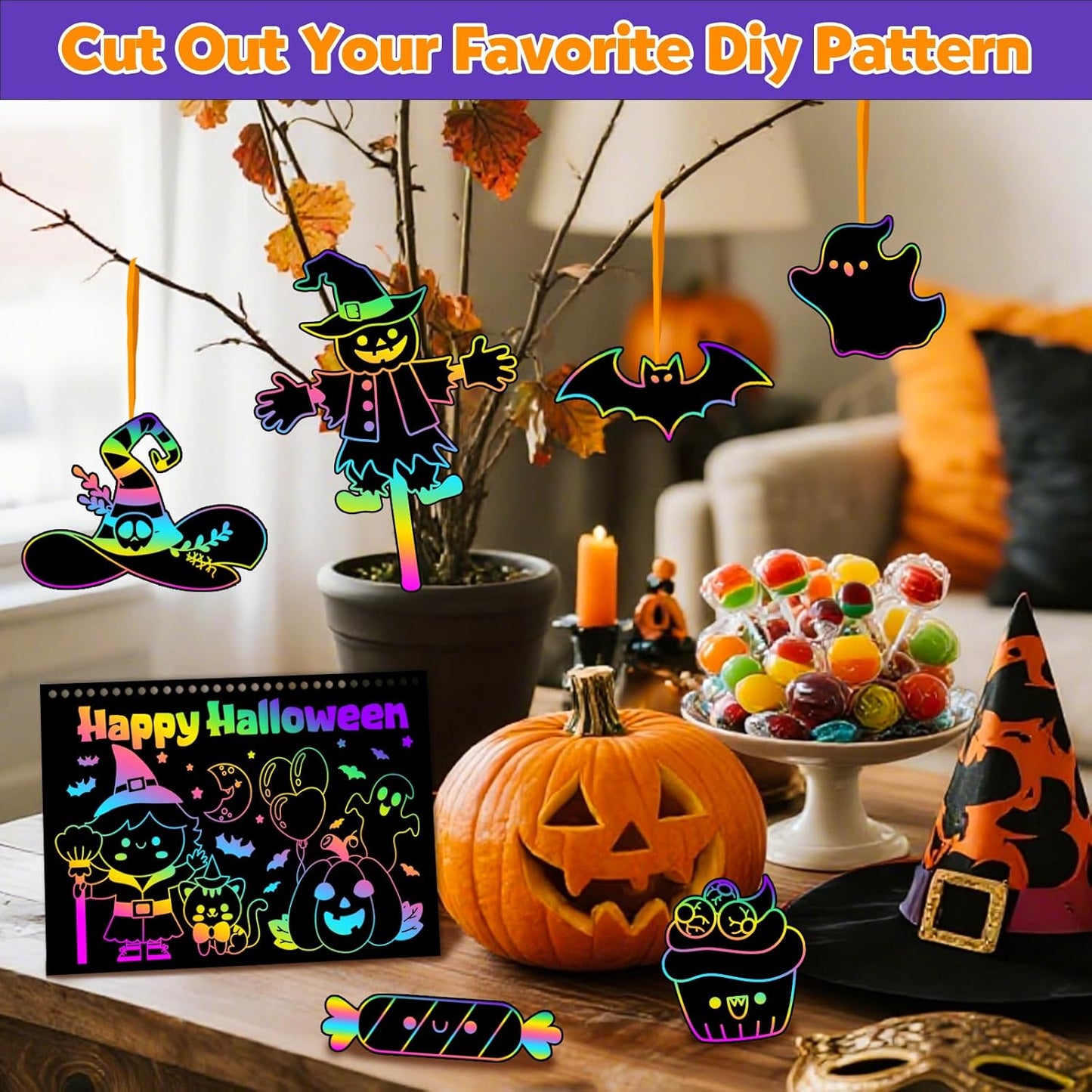 ZMLM Scratch Paper Art Craft: 2 Pack Rainbow Scratch Set for 3 4 5 6 7 8 9 10 Years Old Girls Boys Students Drawing Coloring Black Magic Art Supplies Kits Gifts School Birthday Party Toys(Halloween)