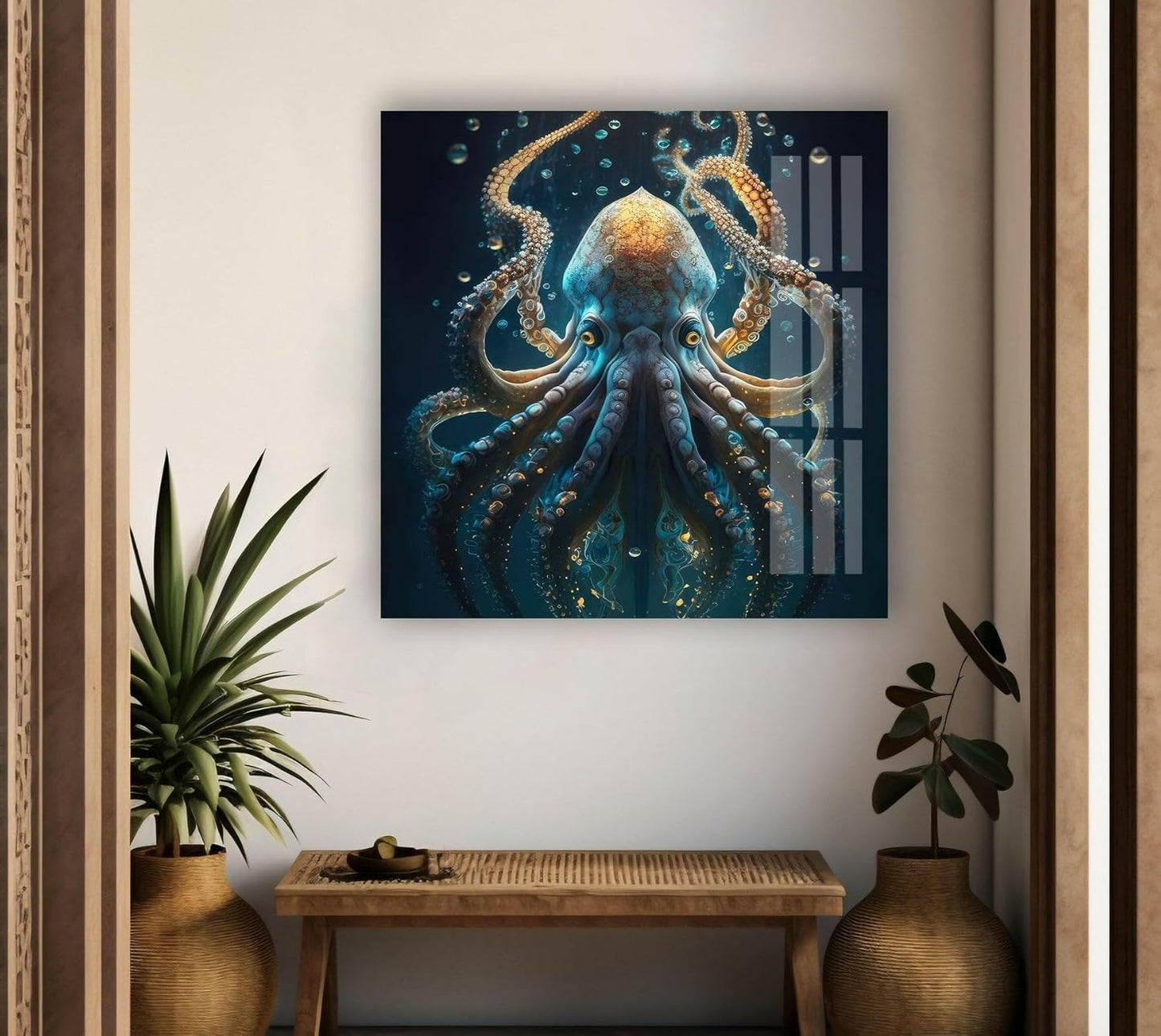 My Photostation.com 40WX60H'' Underwater Blue Octopus Glass Wall Art Tempered Glass Printing Wall Decor Large Wall Art Wall Hangings