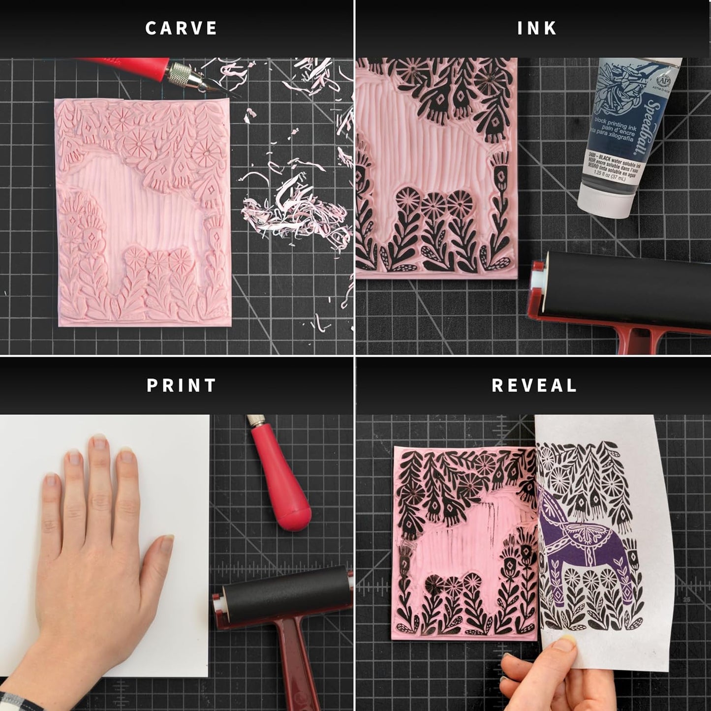 Speedball Deluxe Soft Rubber Brayer - 40/42 Durometer Roller with Heavy Duty Steel Frame – 6 Inches