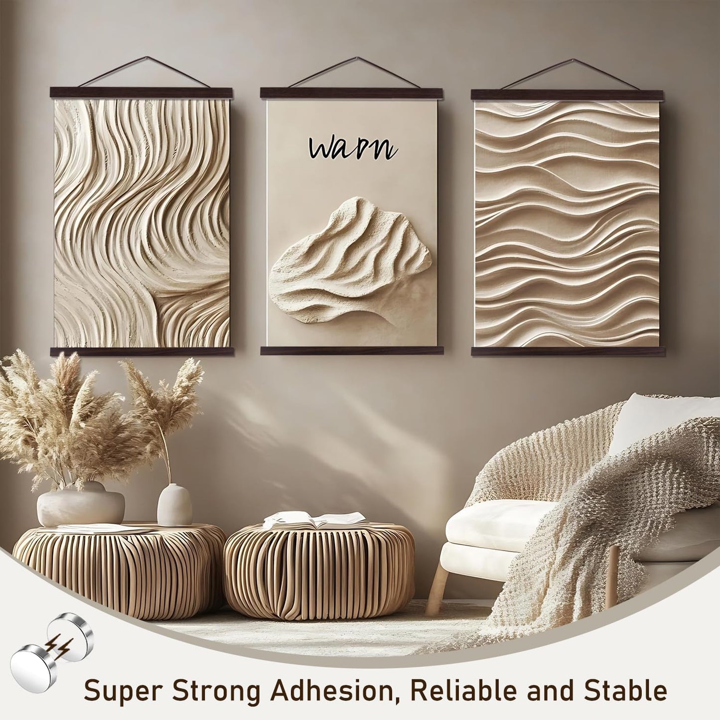 Artmag Magnetic Poster Hanger Frame, 16x24 16x22 16x20 Light Wood Wooden Magnet Canvas Artwork Print Poster Hangers Frames Hanging Kit (Walnut, 16")