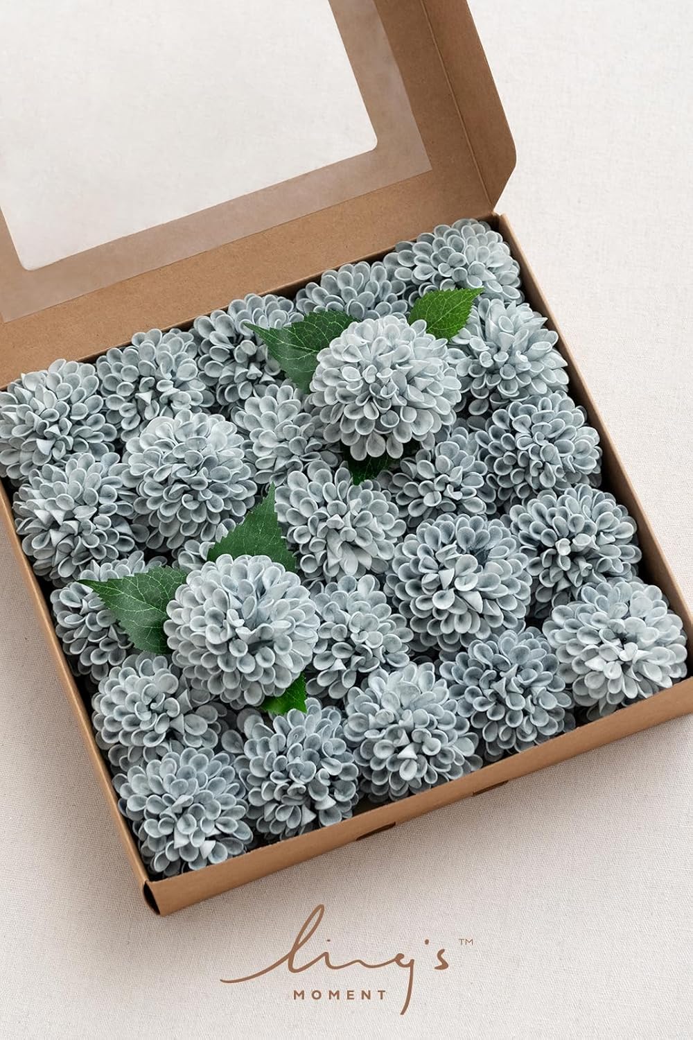 Ling's moment Dusty Blue Dahlia Foam Artificial Flowers Real Touch Faux Fake Flower for Home Decor Graduation Baby Shower Decorations Outdoors Party Favors Wedding Centerpieces Arrangements 25pcs