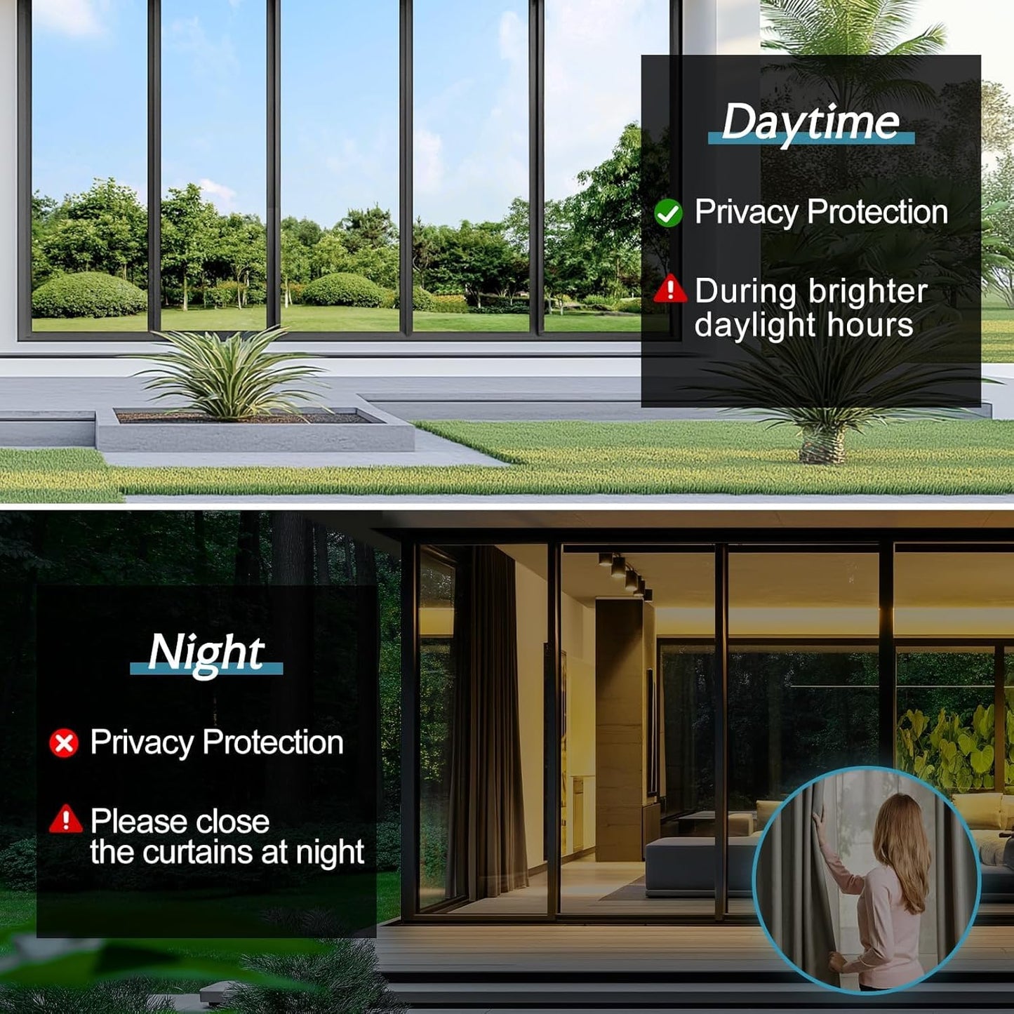DOWELL One Way Window Privacy Film with 3 Tools Window Tint for Home Sun Blocking Heat Control Anti UV Reflective Mirror Covering See Out Not in for House and Office Black Silver 35.4" X 78.7"