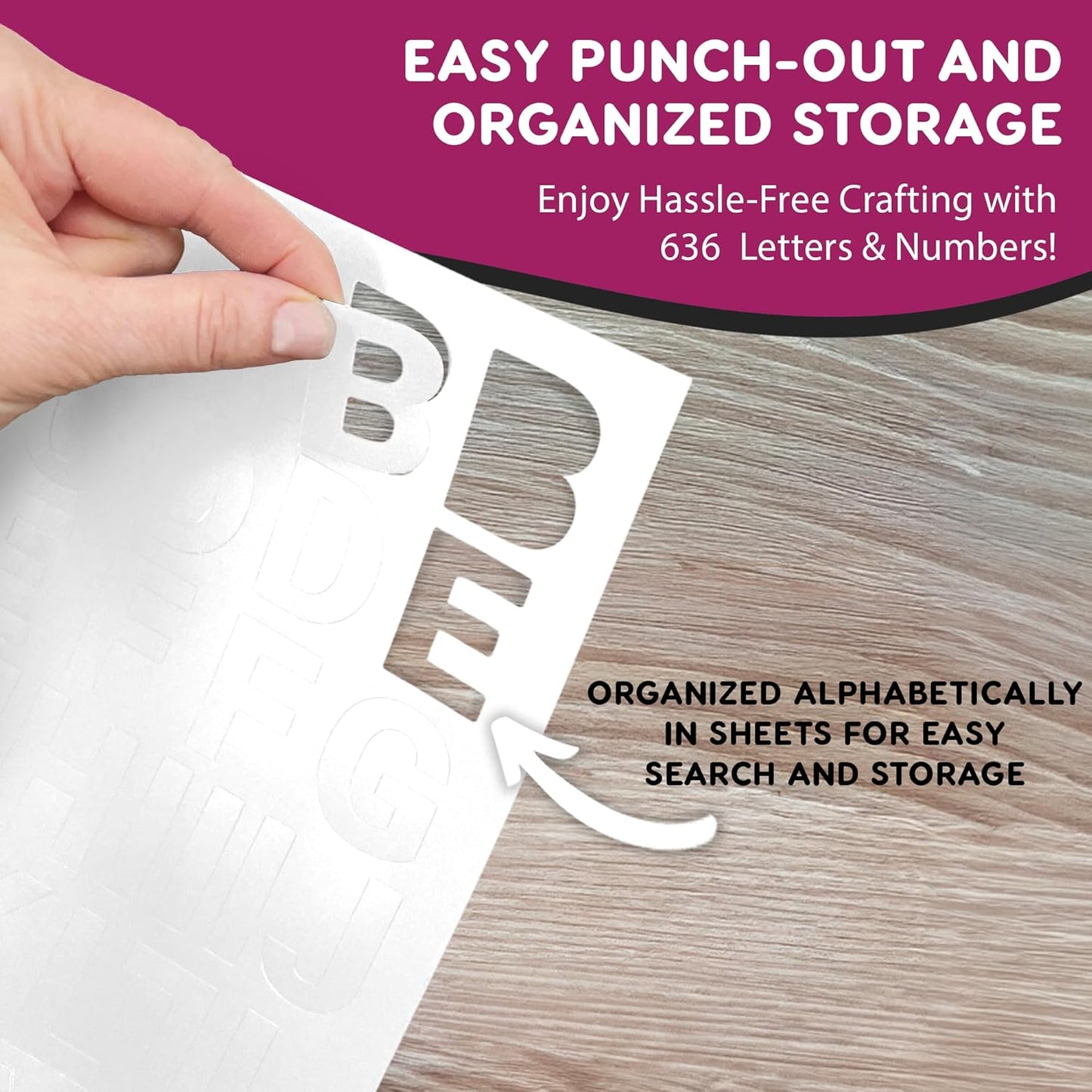 FreshCut Crafts 636 Pcs 1.5 in. White Bulletin Board Letters & Numbers, Capital Alphabet Letters, Numbers, Punctuation, US Made Card Stock Punch Out Letters for Posters, Bulletin Boards, Classroom