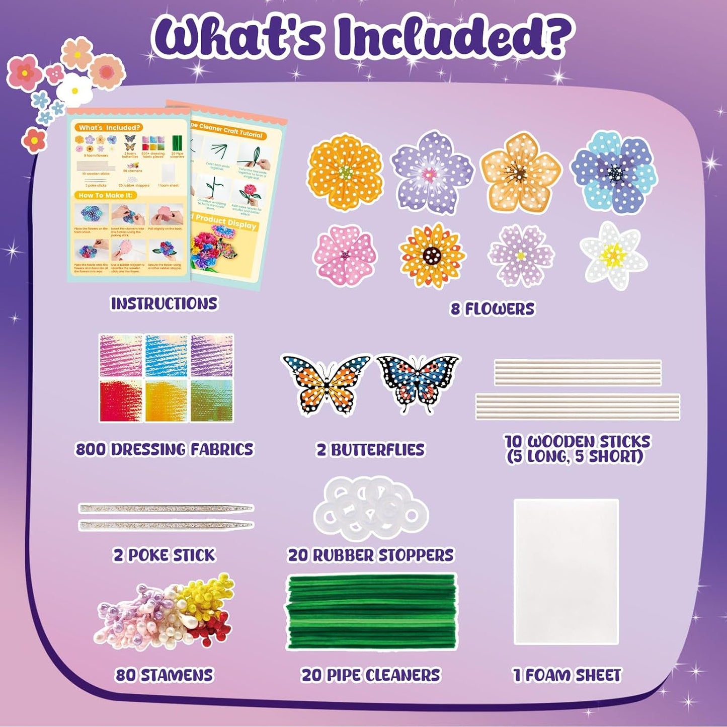 3 otters Poke in Art, Fabric Flower Bouquets Toys Arts and Crafts for Girls Ages 4-12 DIY Creative Activities Birthday Craft Gifts