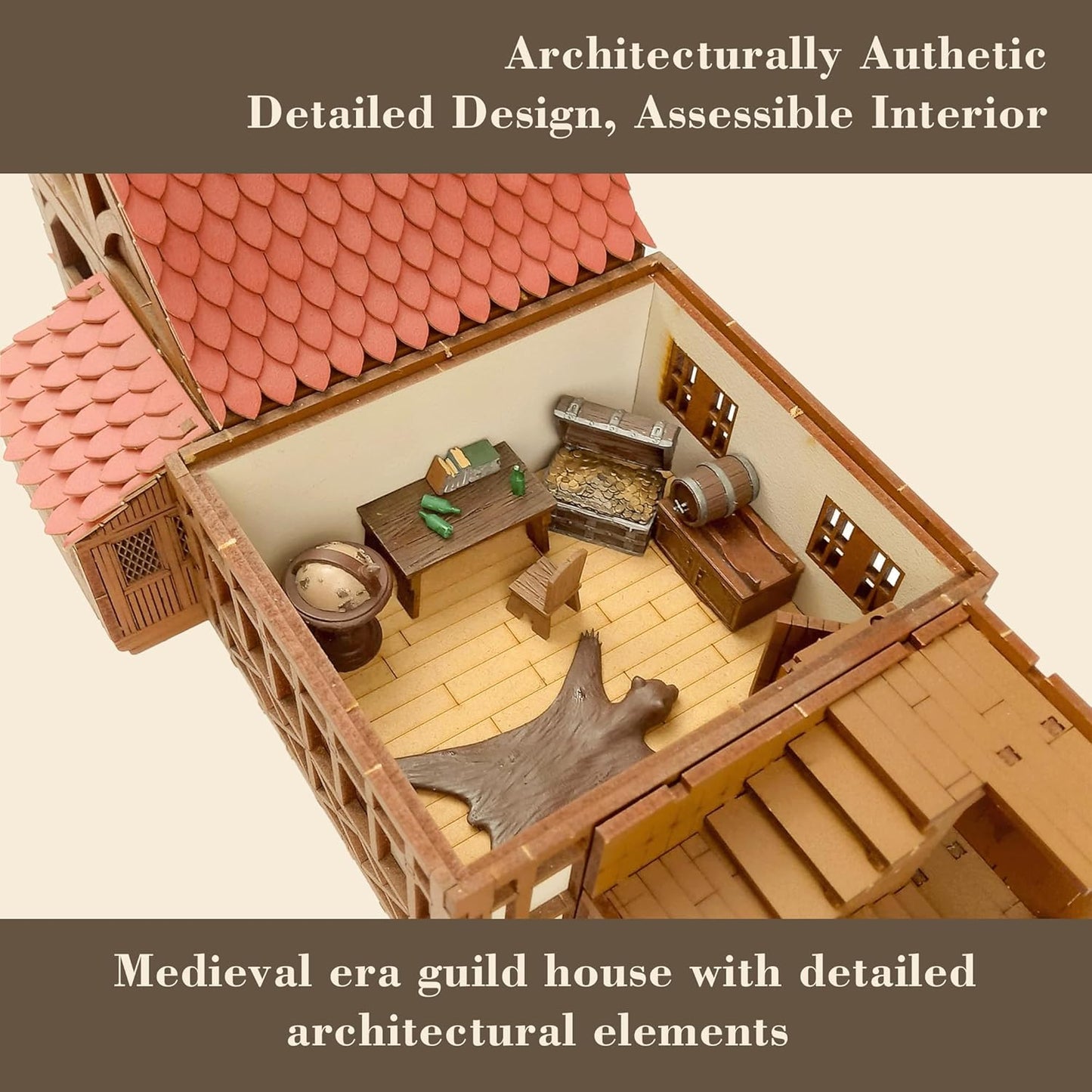 Guild Hall - DIY Wooden House Building Kit for Architecture & Engineering Assembly Set for Teens and Adult, Tabletop Games, Makes a Great Gift for who Like Creative Play - Realistic
